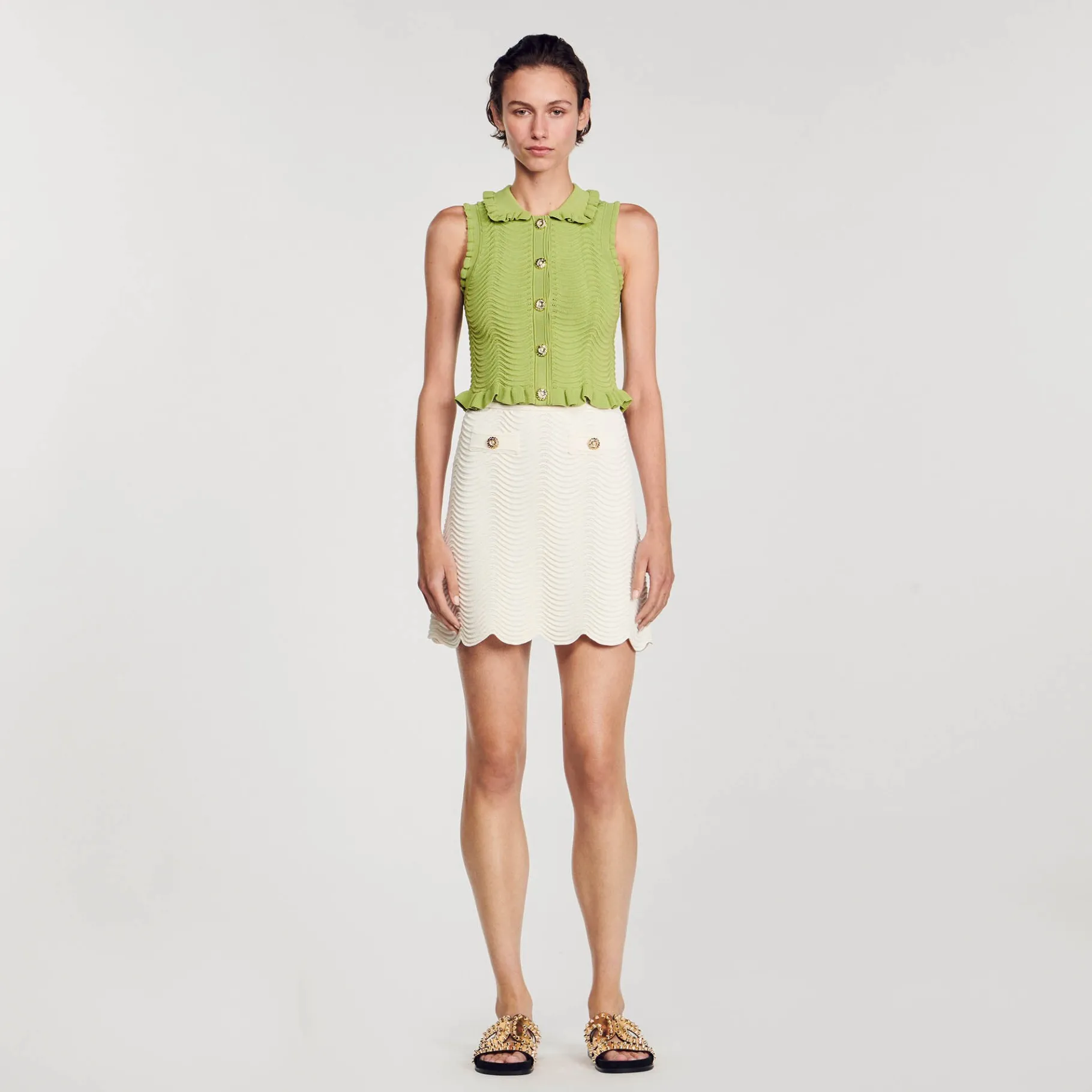 Sale SANDRO Gilet En Maille Sans Manches Vert Olive
