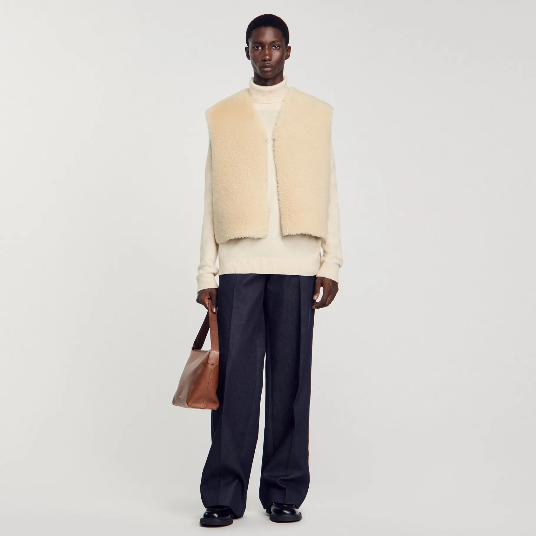 Sale SANDRO Gilet Sans Manches En Mouton Retourné Ecru