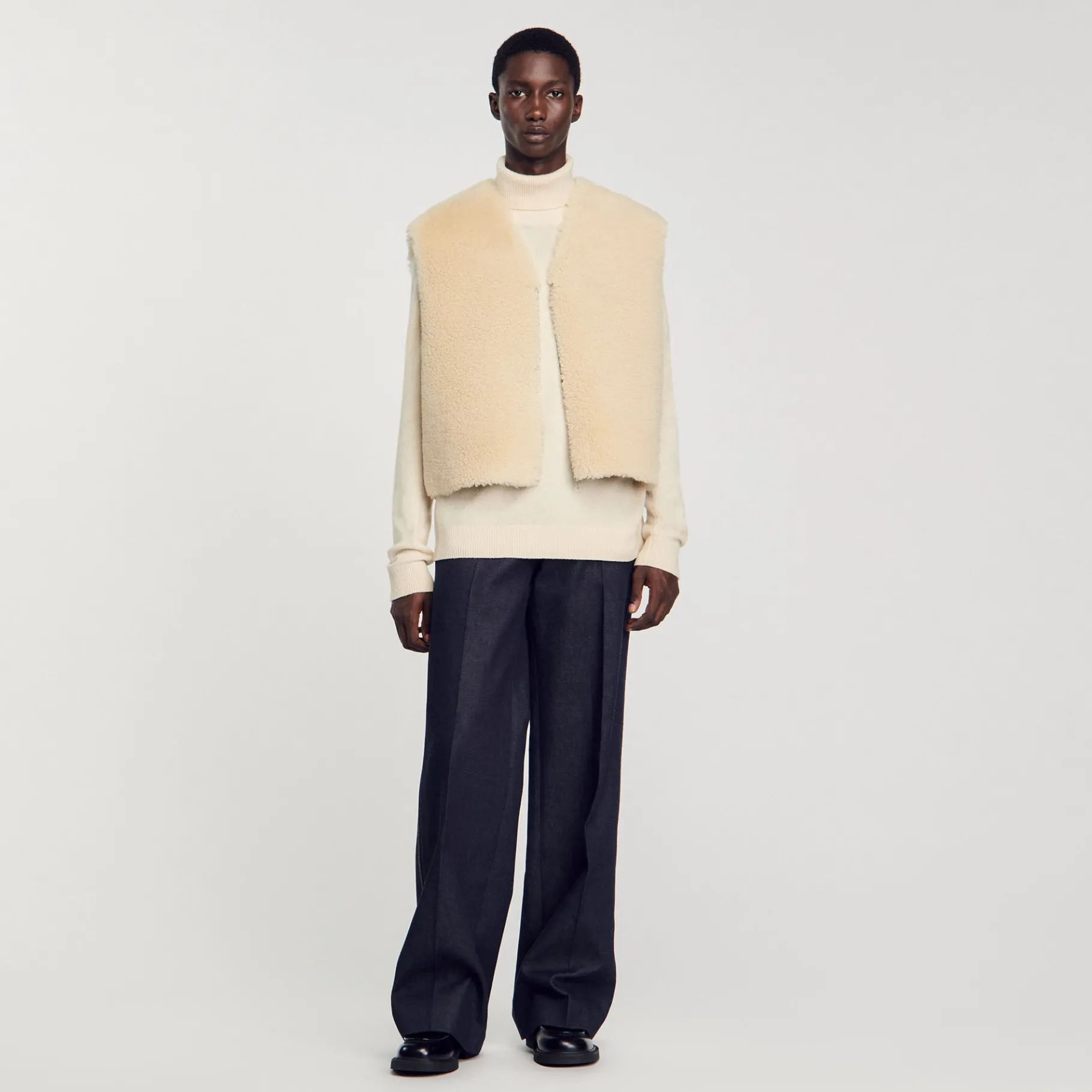 Sale SANDRO Gilet Sans Manches En Mouton Retourné Ecru