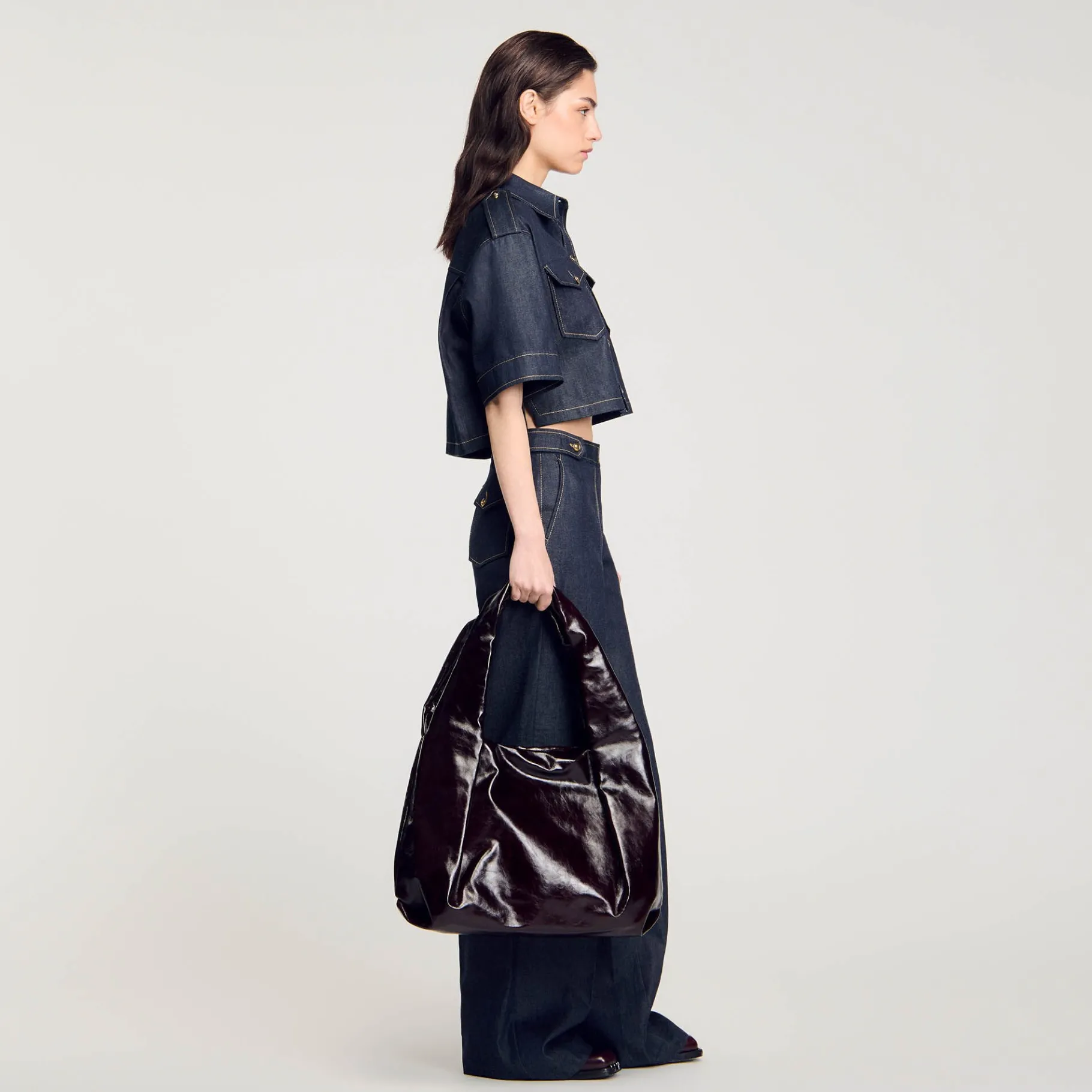 Flash Sale SANDRO Grand Sac En Cuir Brillant Bordeaux