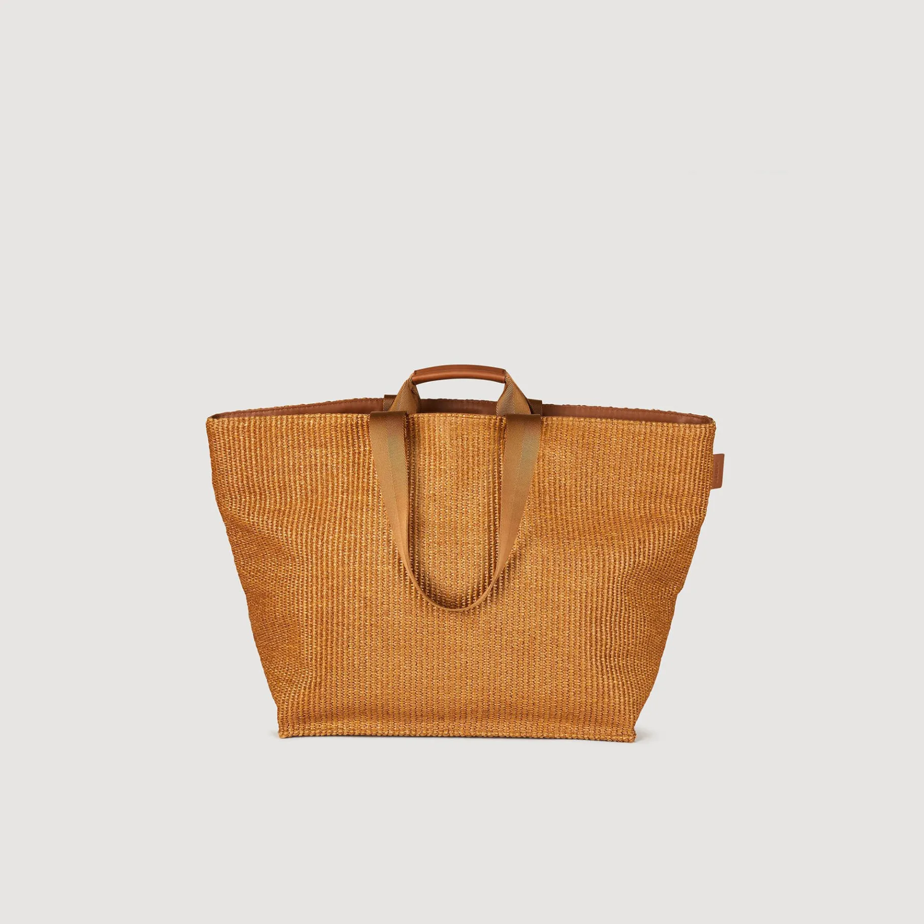 New SANDRO Grand Sac En Toile Tissée Marron Clair