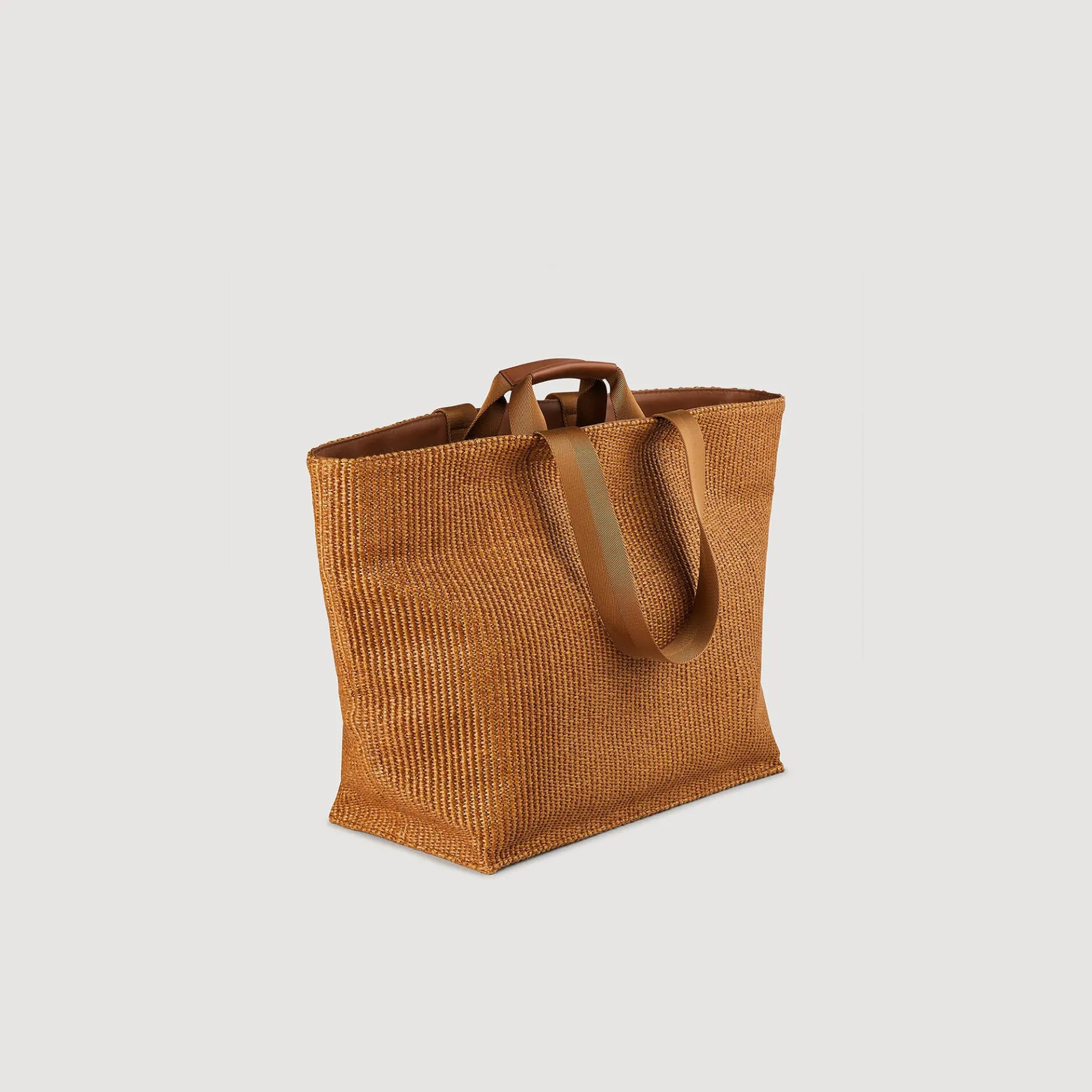 New SANDRO Grand Sac En Toile Tissée Marron Clair