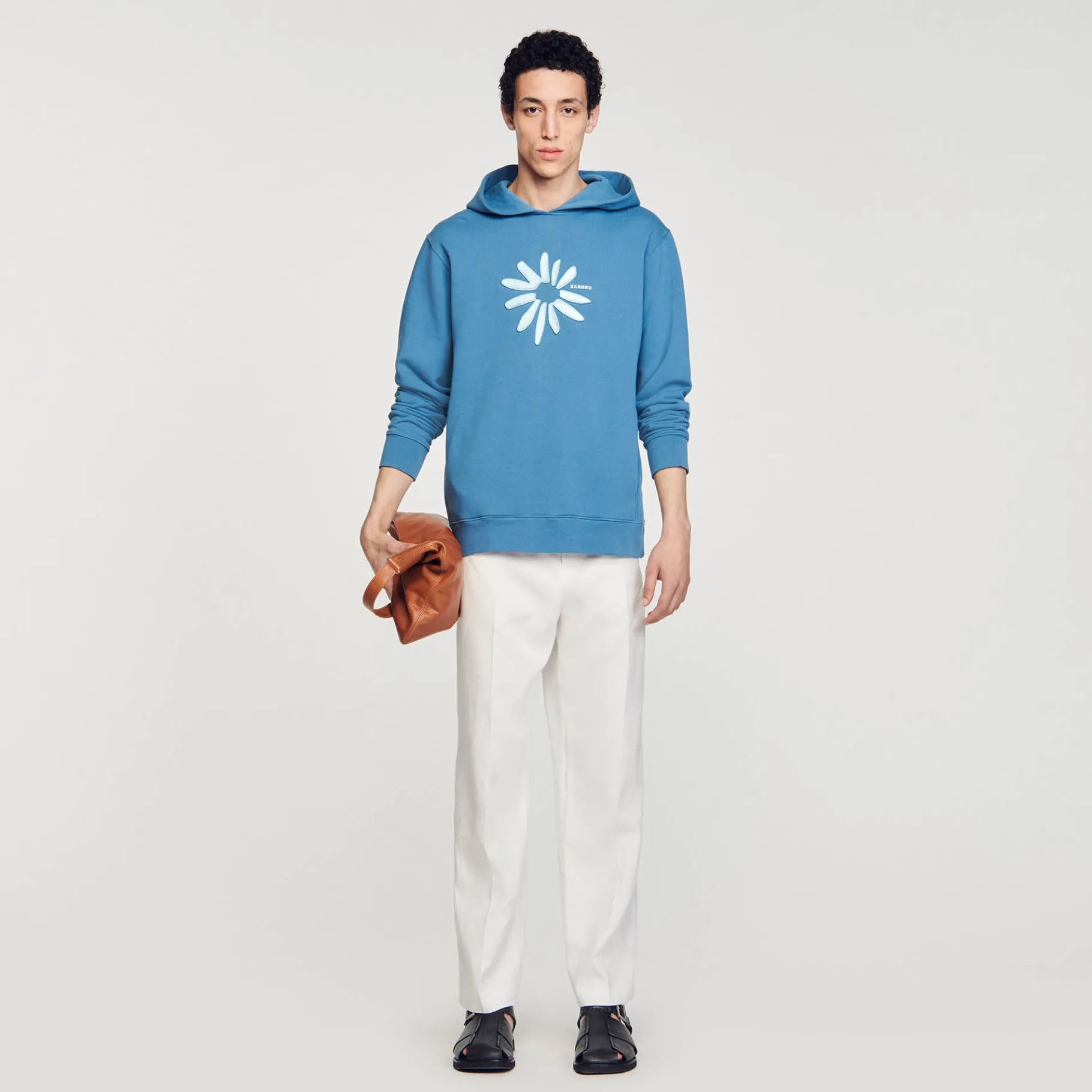 Hot SANDRO Hoodie Fleur En Coton Bleu Gris