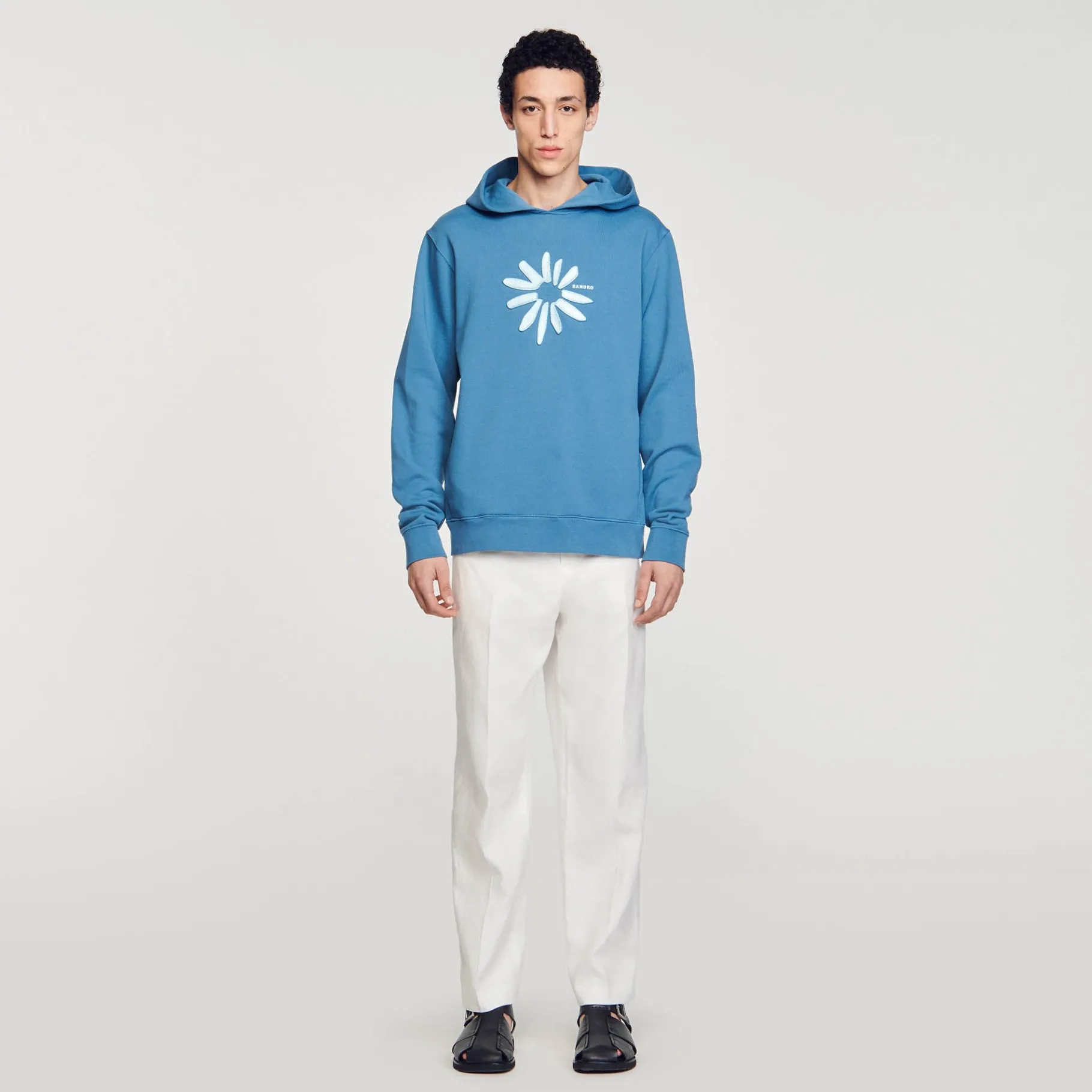 Hot SANDRO Hoodie Fleur En Coton Bleu Gris