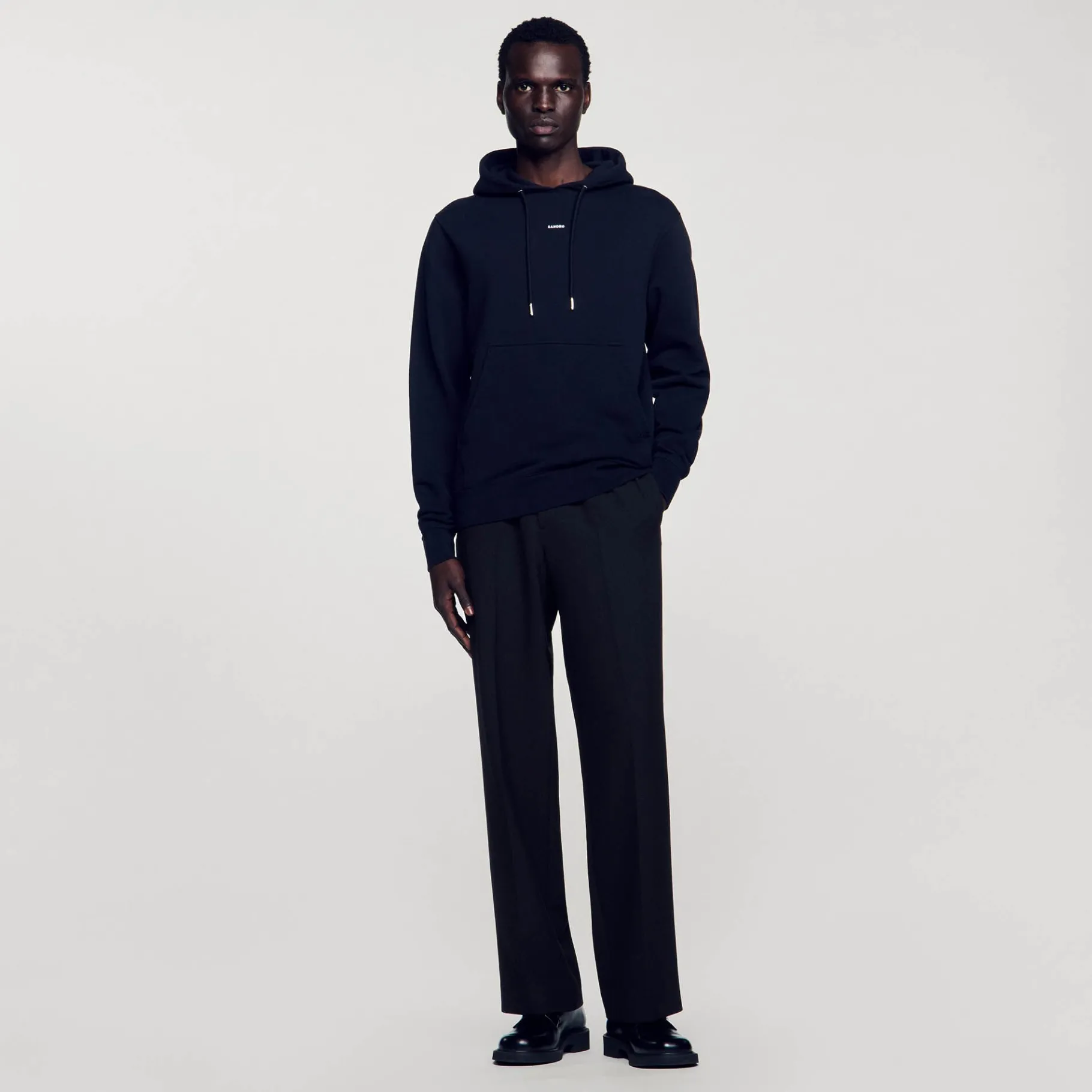 Store SANDRO Hoodie Homme Brodé En Coton Biologique Noir