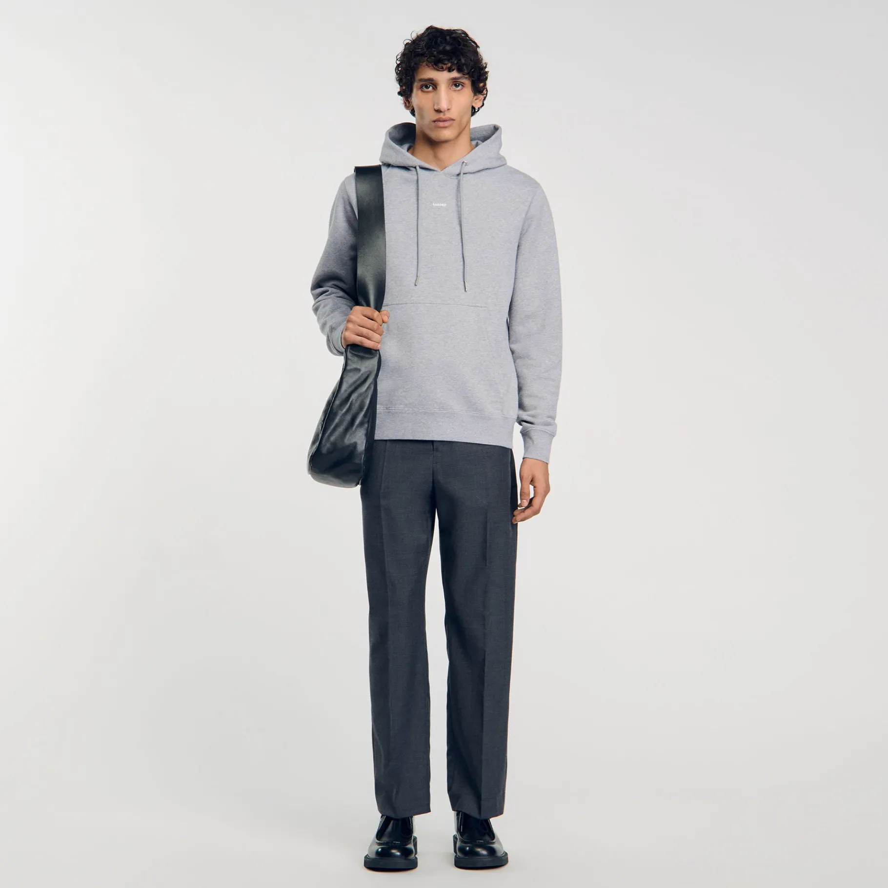 Outlet SANDRO Hoodie Homme Brodé En Coton Biologique gris chiné