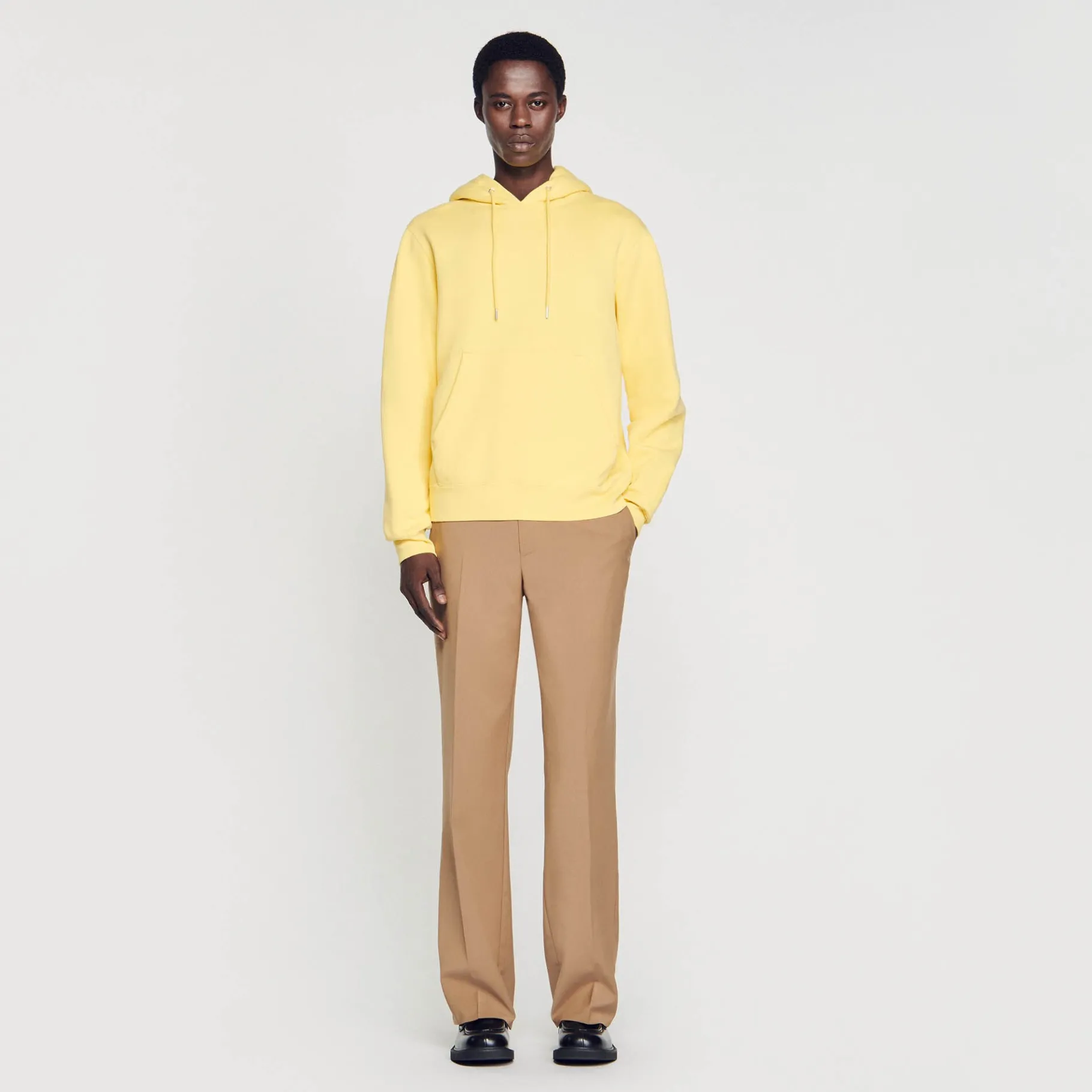 Shop SANDRO Hoodie Homme Brodé En Coton Biologique Jaune citron