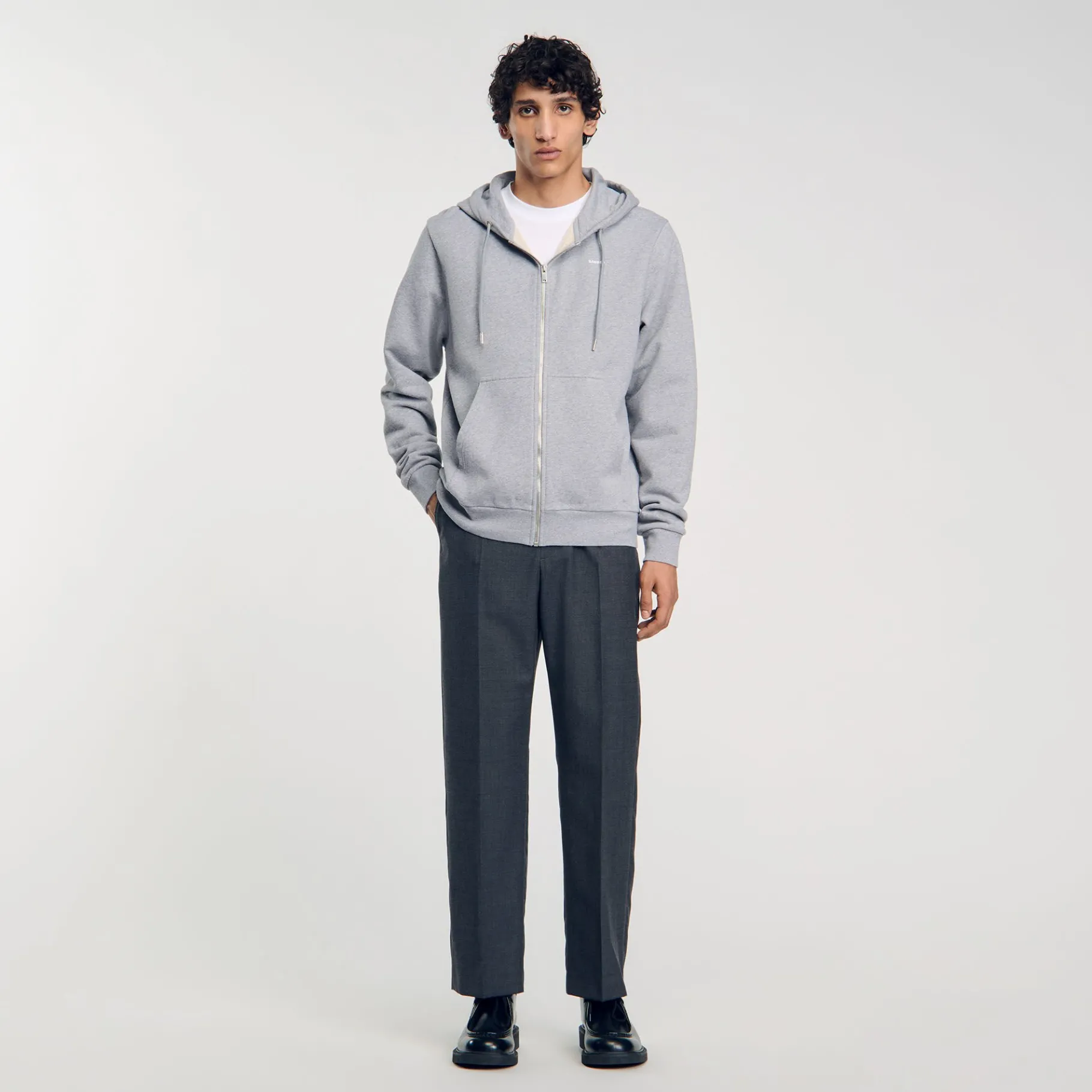 Flash Sale SANDRO Hoodie Homme Brodé En Coton Biologique gris chiné