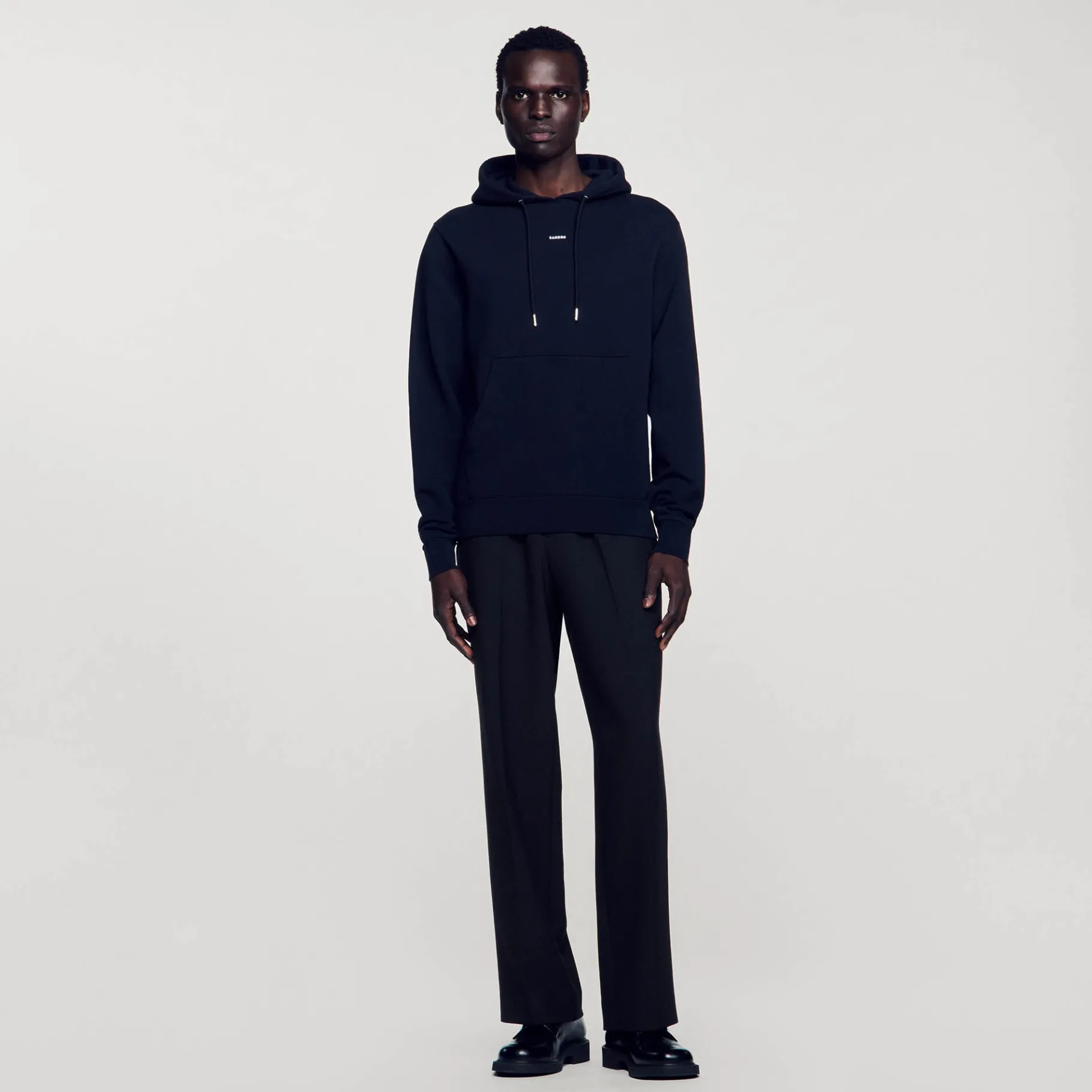 Store SANDRO Hoodie Homme Brodé En Coton Biologique Noir