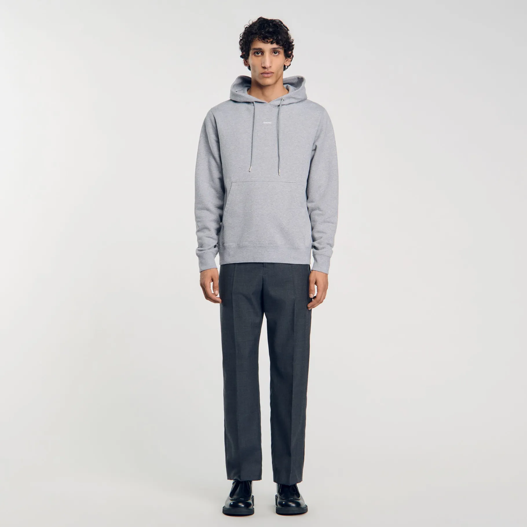 Outlet SANDRO Hoodie Homme Brodé En Coton Biologique gris chiné