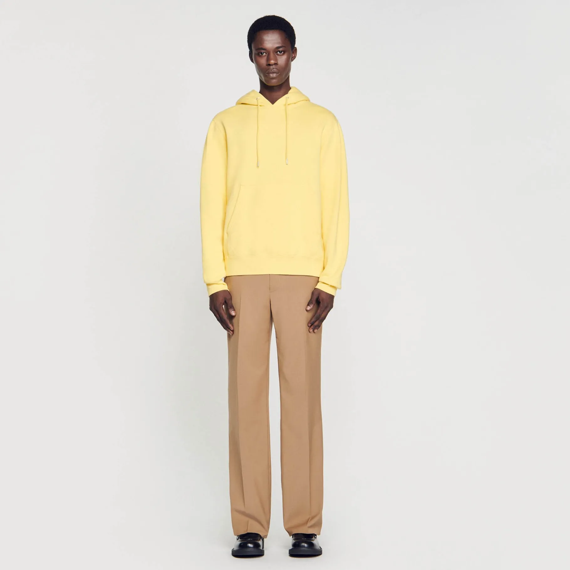 Shop SANDRO Hoodie Homme Brodé En Coton Biologique Jaune citron