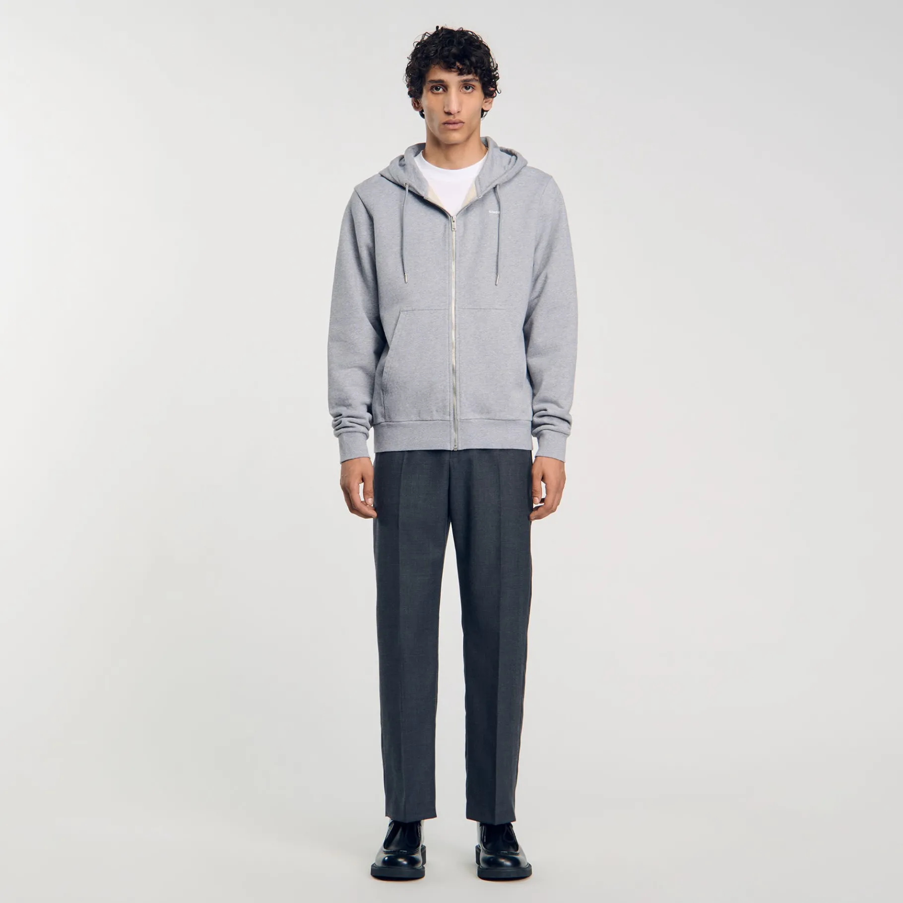 Flash Sale SANDRO Hoodie Homme Brodé En Coton Biologique gris chiné