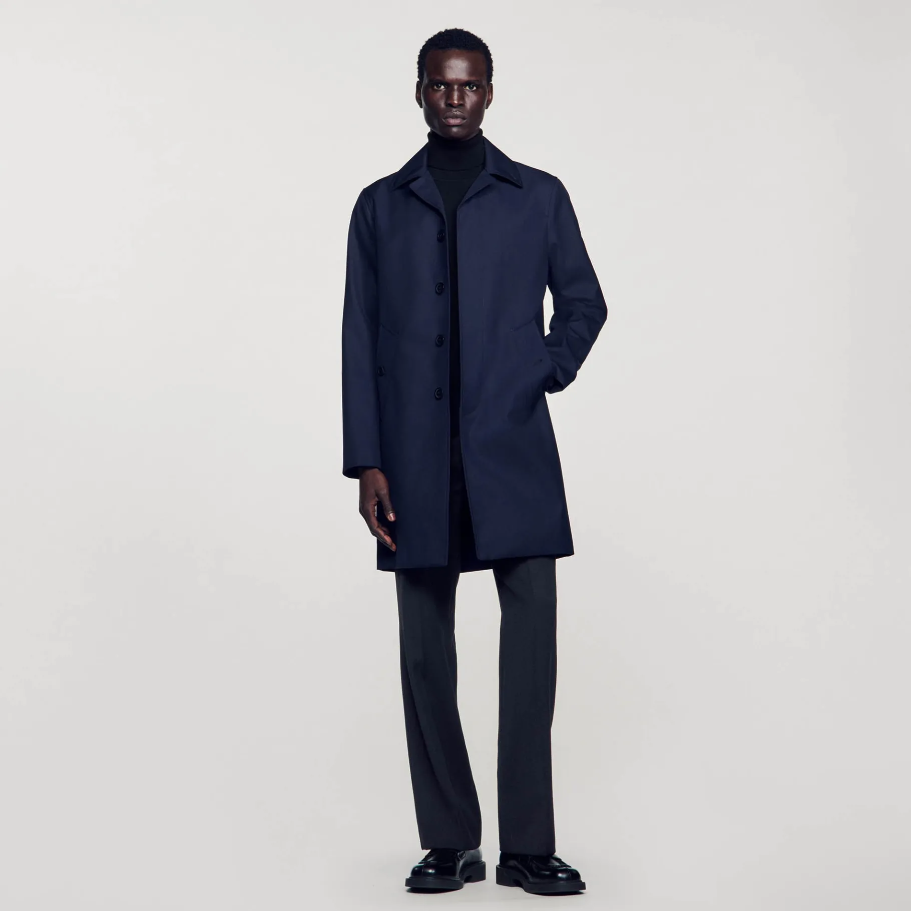 Discount SANDRO Imperméable Mac En Tissu Technique Marine