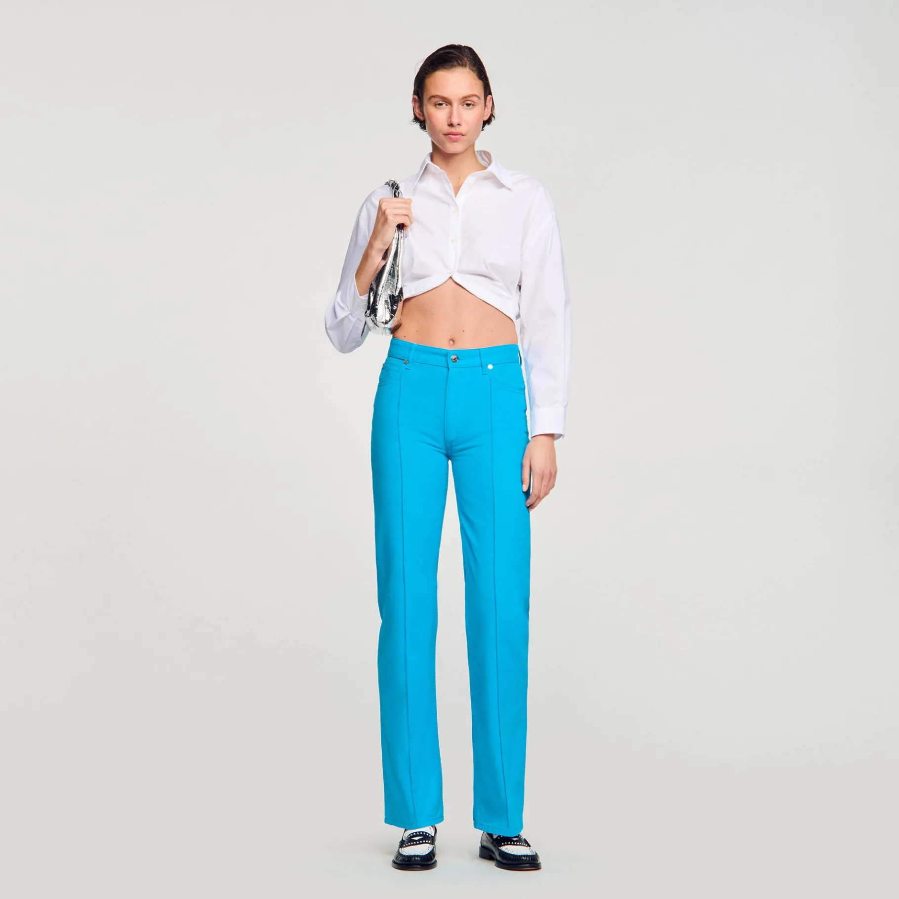 Shop SANDRO Jean à Plis Turquoise