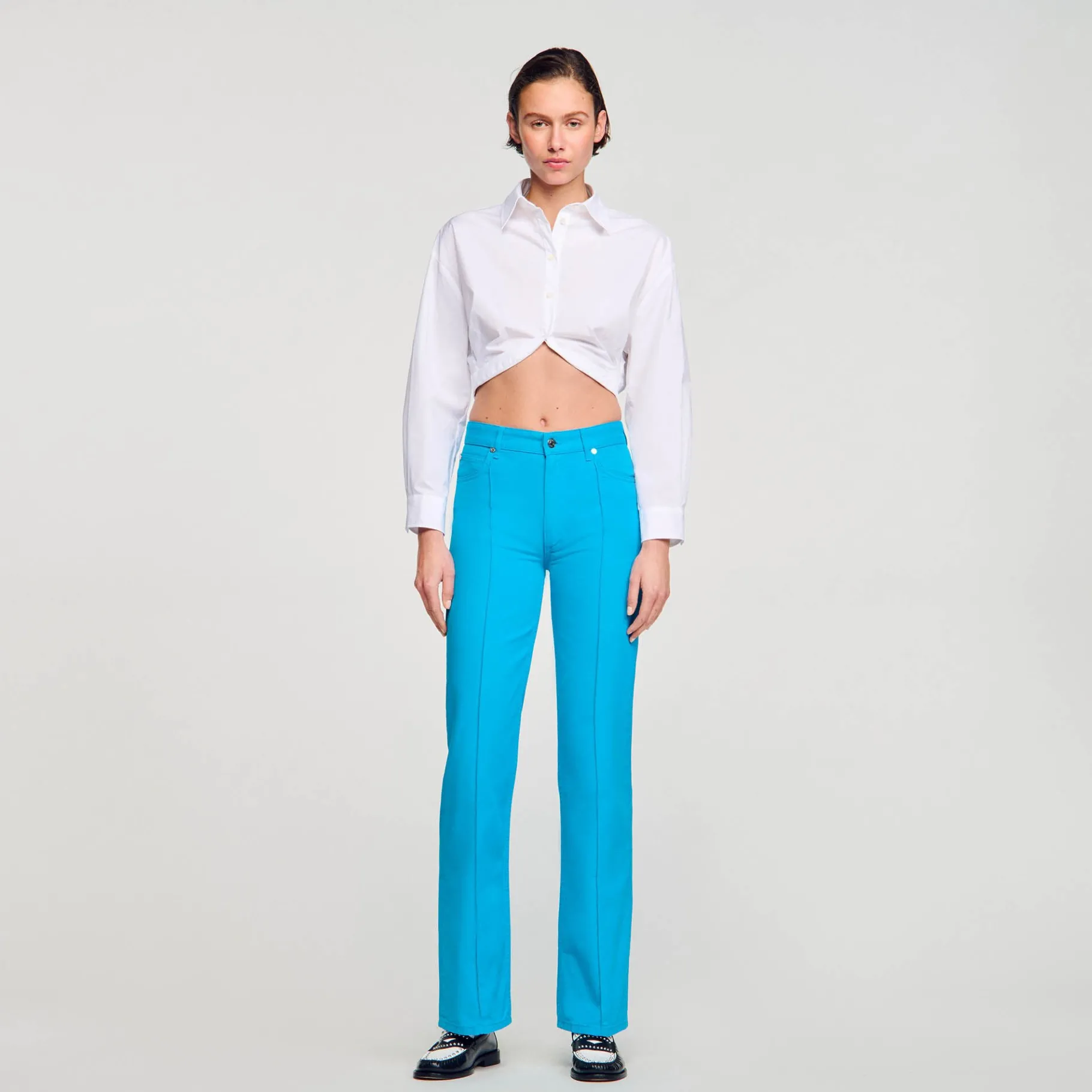 Shop SANDRO Jean à Plis Turquoise
