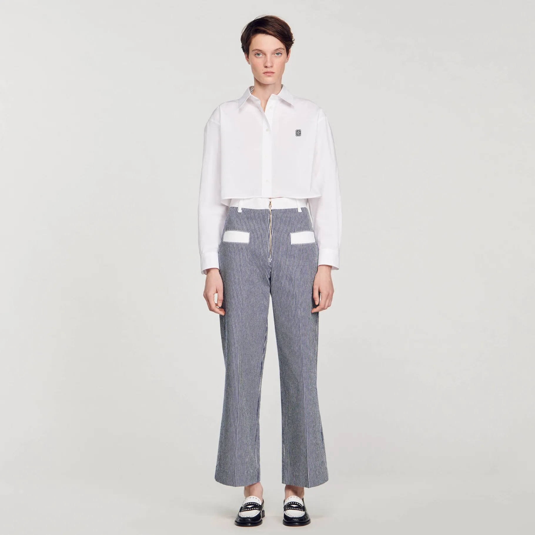 Sale SANDRO Jean à Rayures Bleu / Blanc