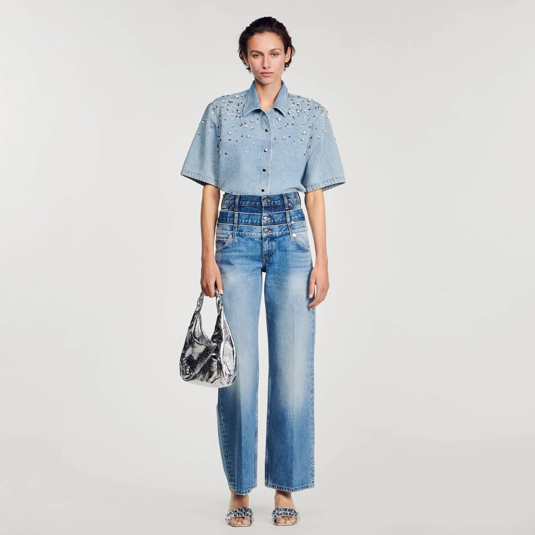Sale SANDRO Jean à Triple Ceinture Bleu jean