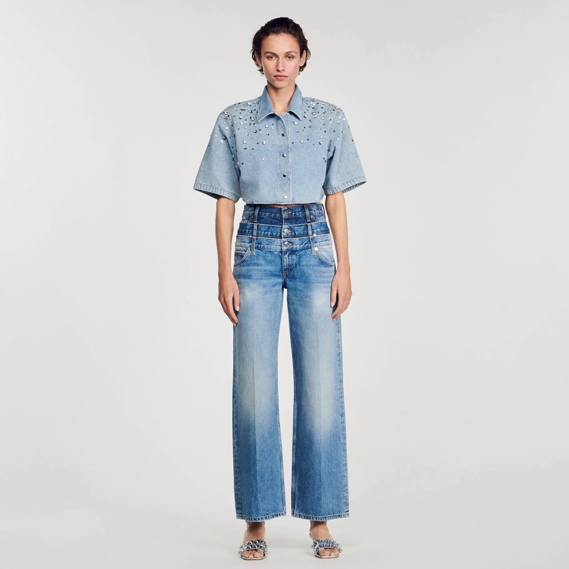 Sale SANDRO Jean à Triple Ceinture Bleu jean