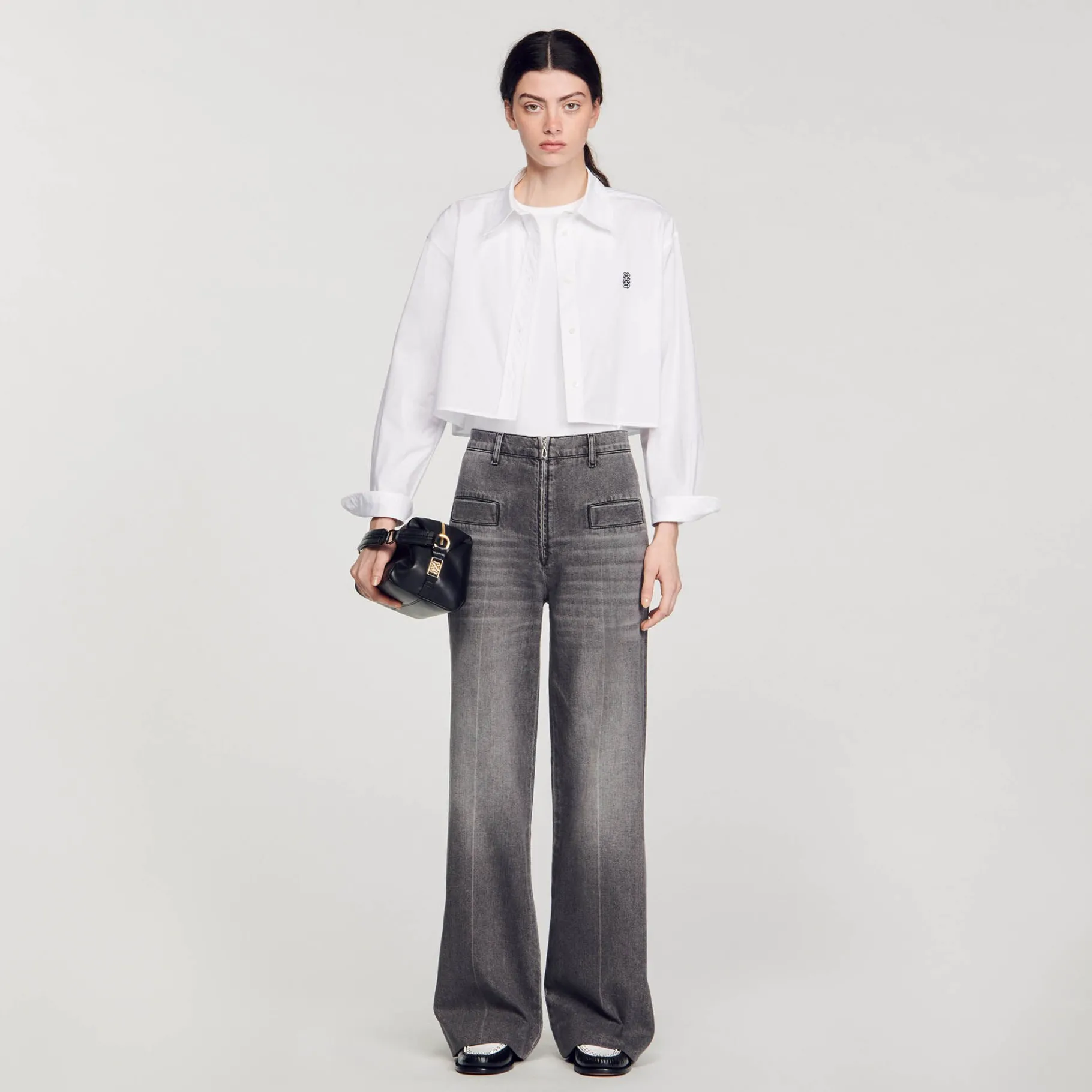 Fashion SANDRO Jean Délavé évasé Gris