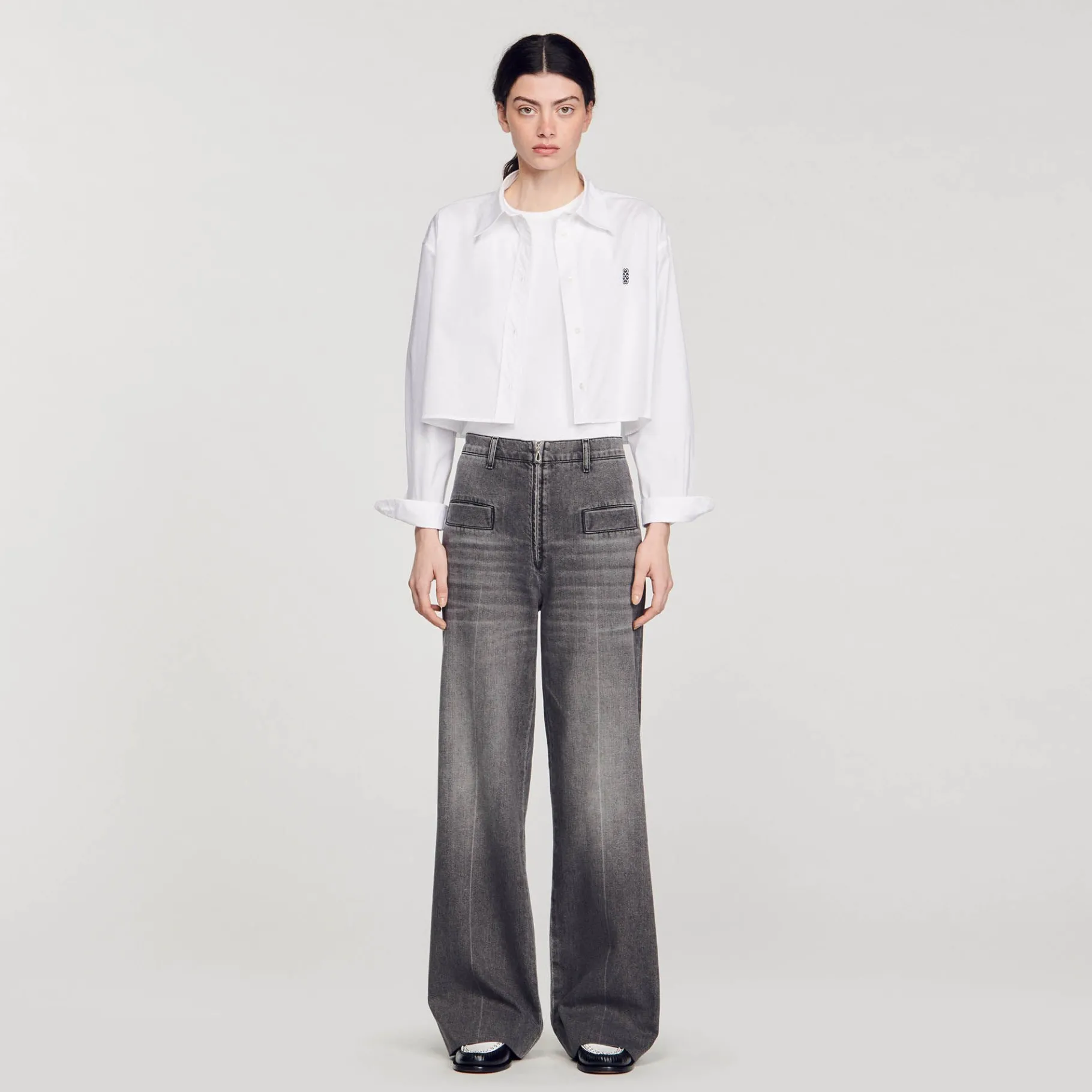 Fashion SANDRO Jean Délavé évasé Gris