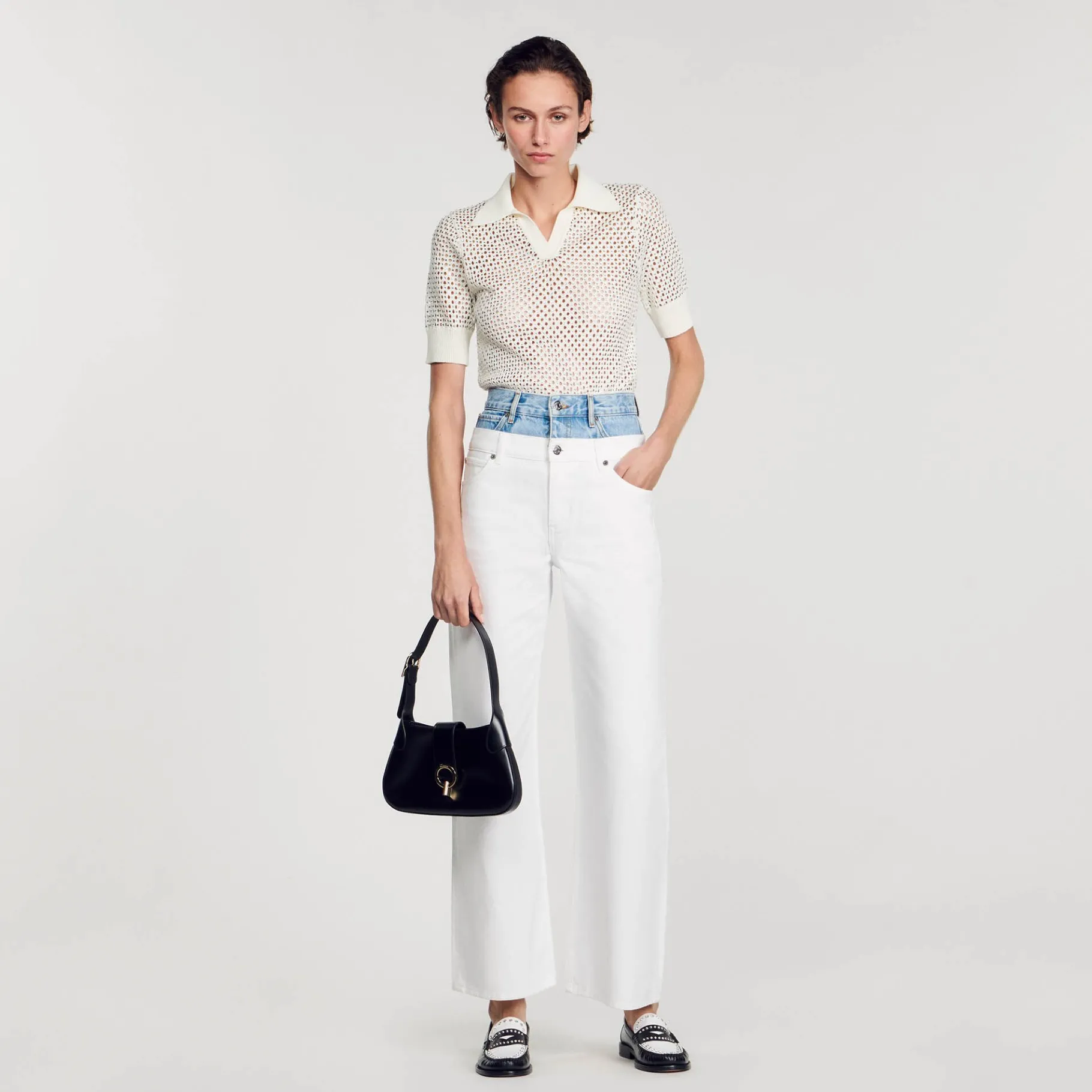 Flash Sale SANDRO Jean Double Ceinture Bicolore blanc