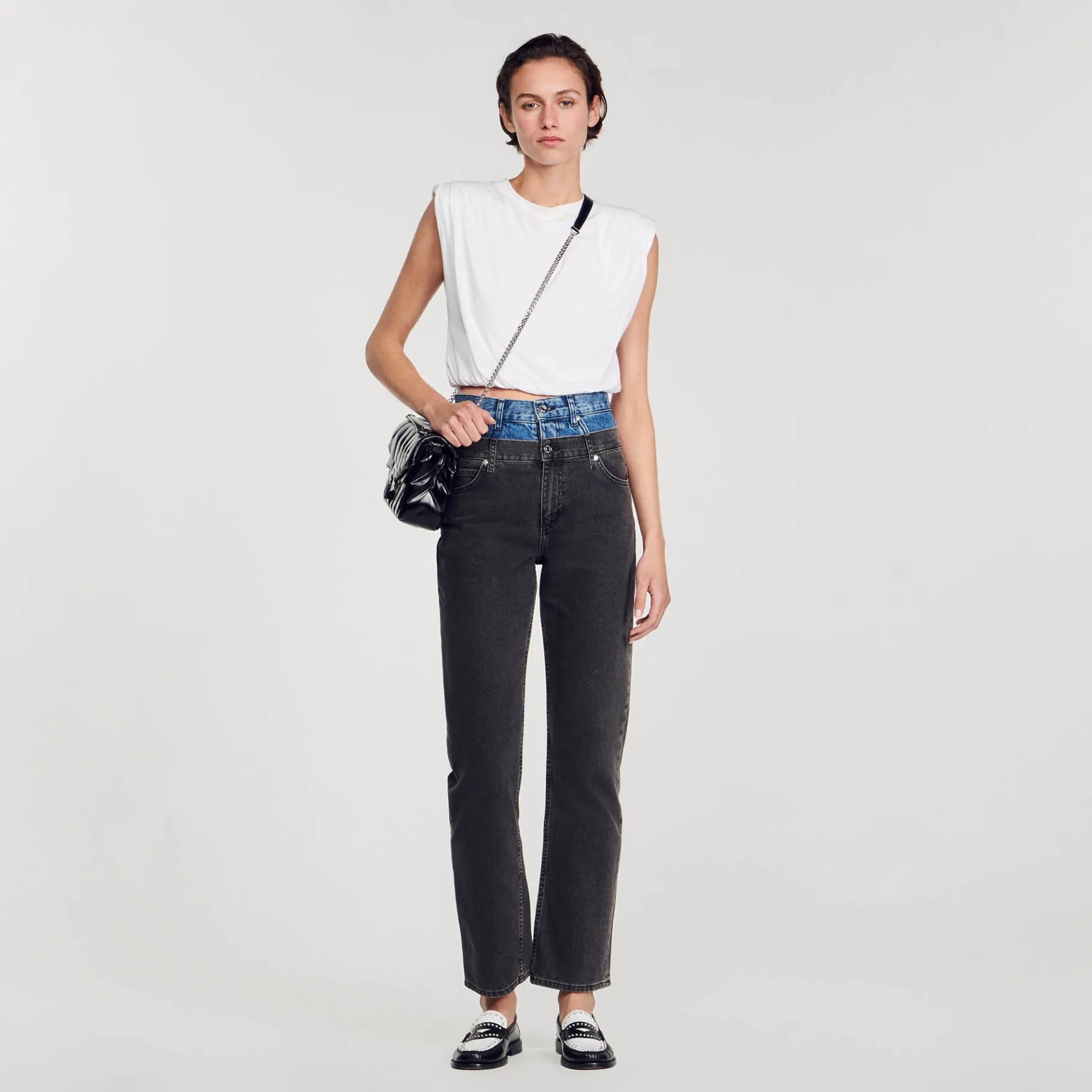 Hot SANDRO Jean Double Ceinture Bicolore Gris