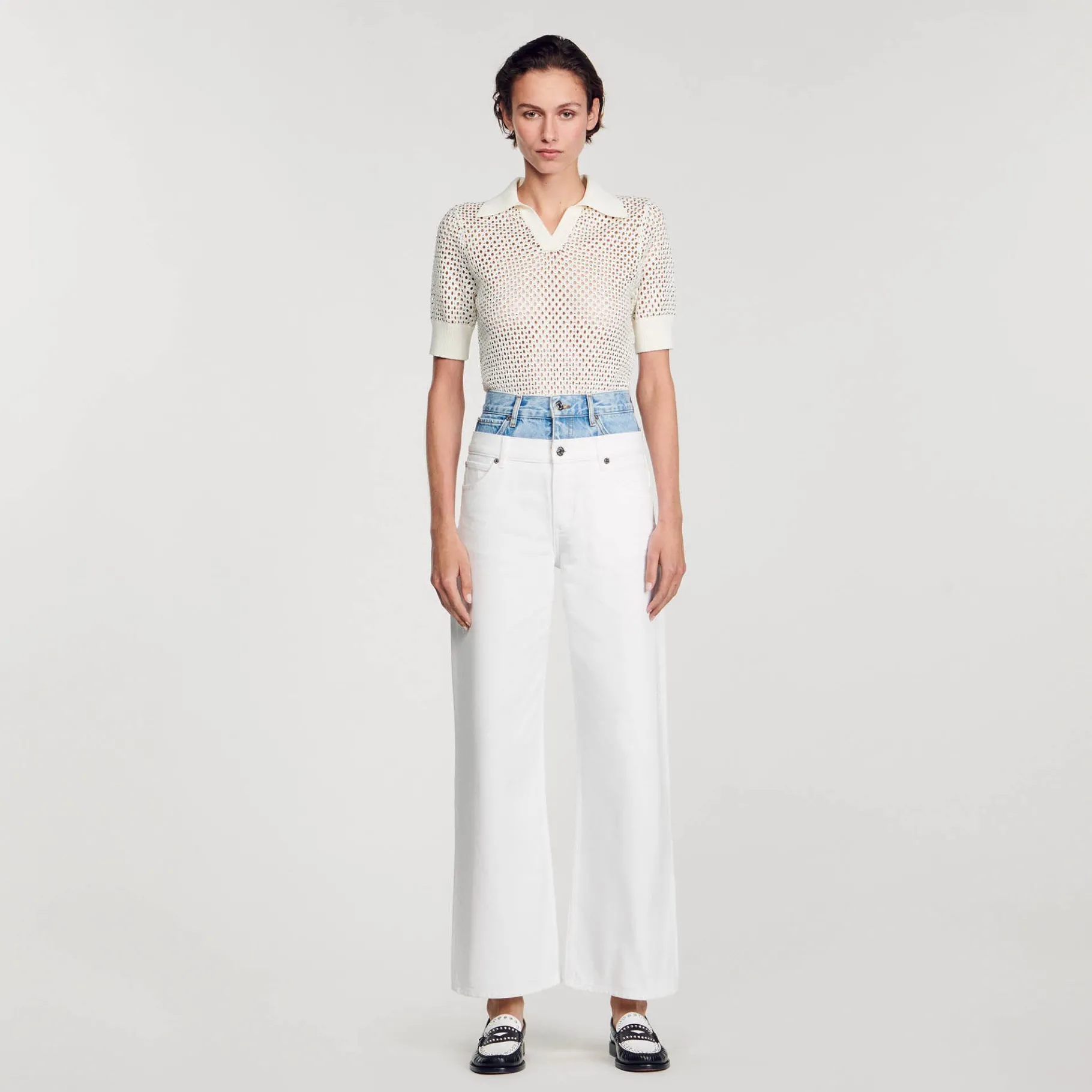 Flash Sale SANDRO Jean Double Ceinture Bicolore blanc