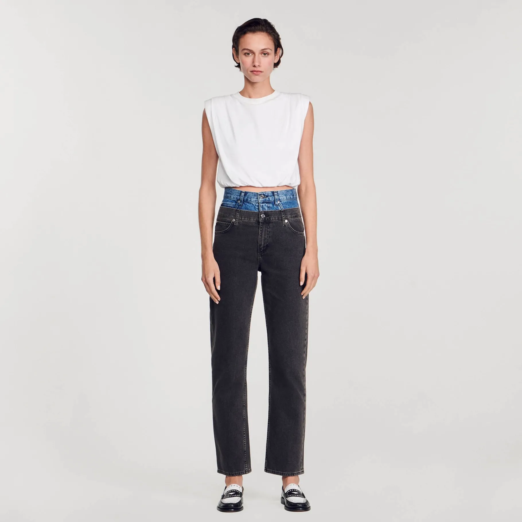 Hot SANDRO Jean Double Ceinture Bicolore Gris