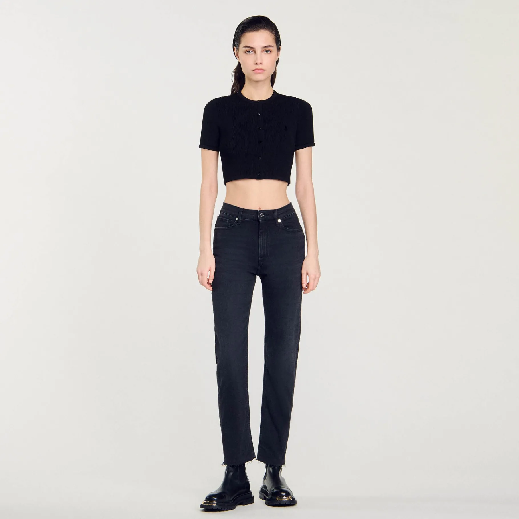 Hot SANDRO Jean Droit à Bords Francs Denim