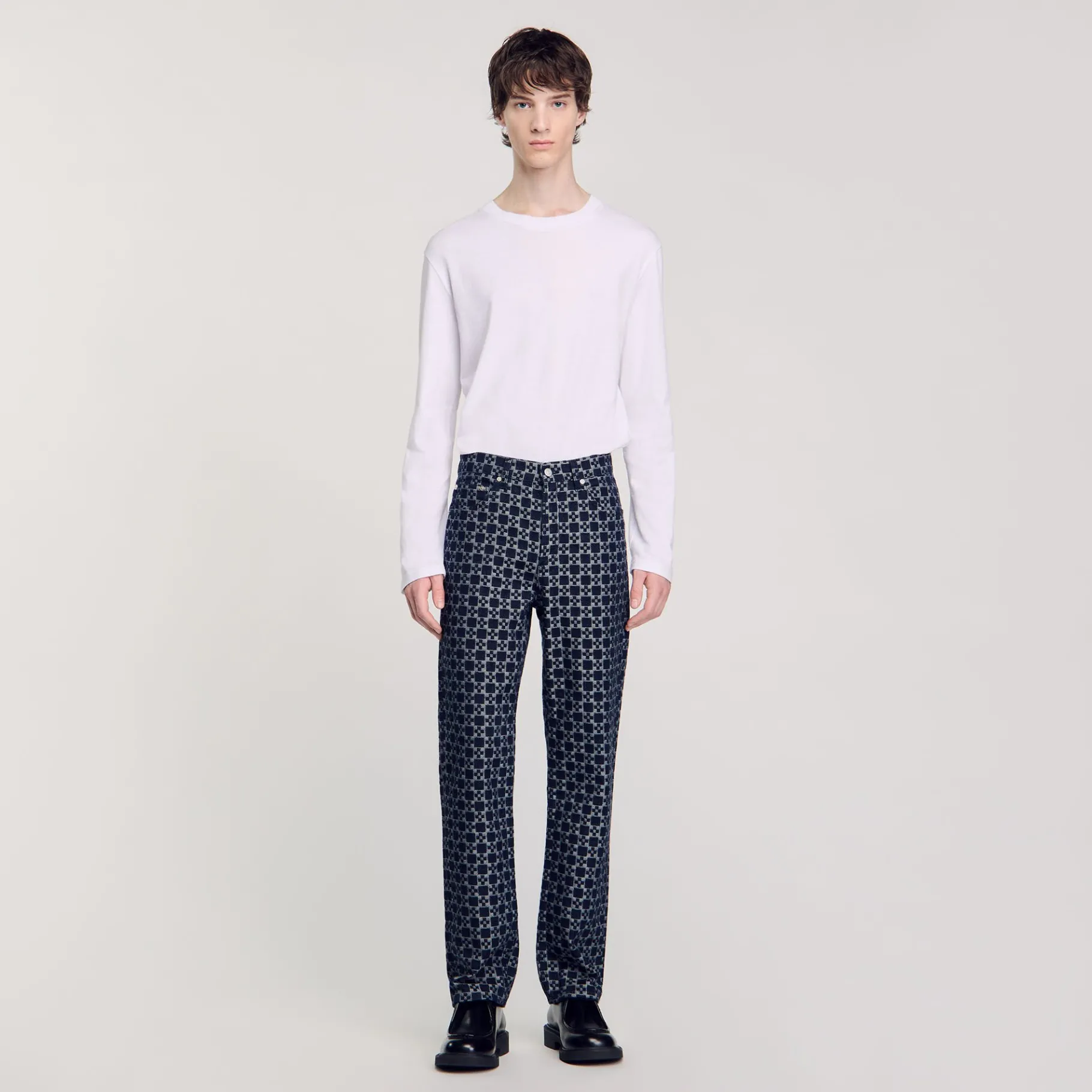 Fashion SANDRO Jean Droit Square Cross Marine