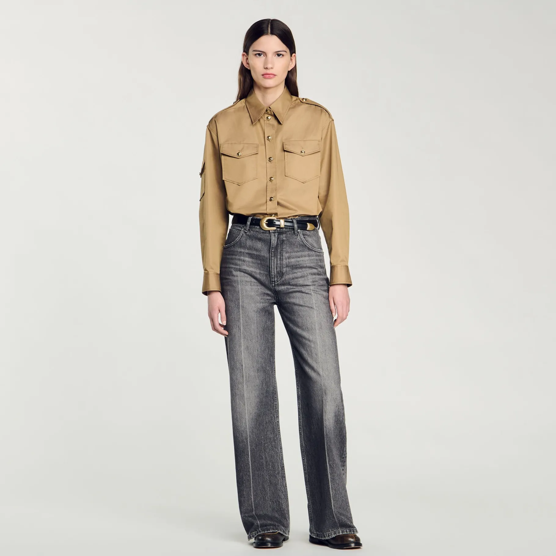 Cheap SANDRO Jean Droit Taille Basse Gris
