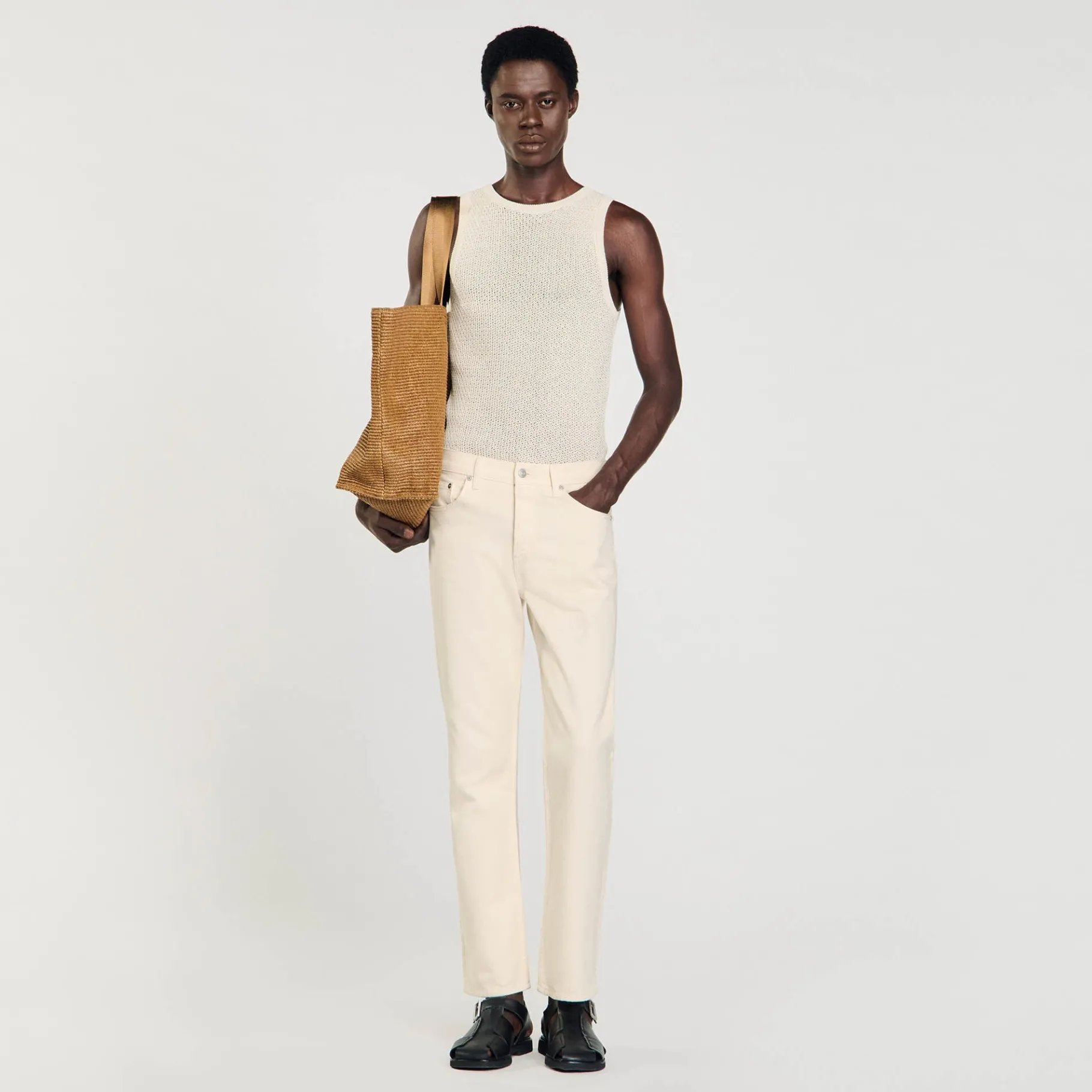 Sale SANDRO Jean En Coton Ecru