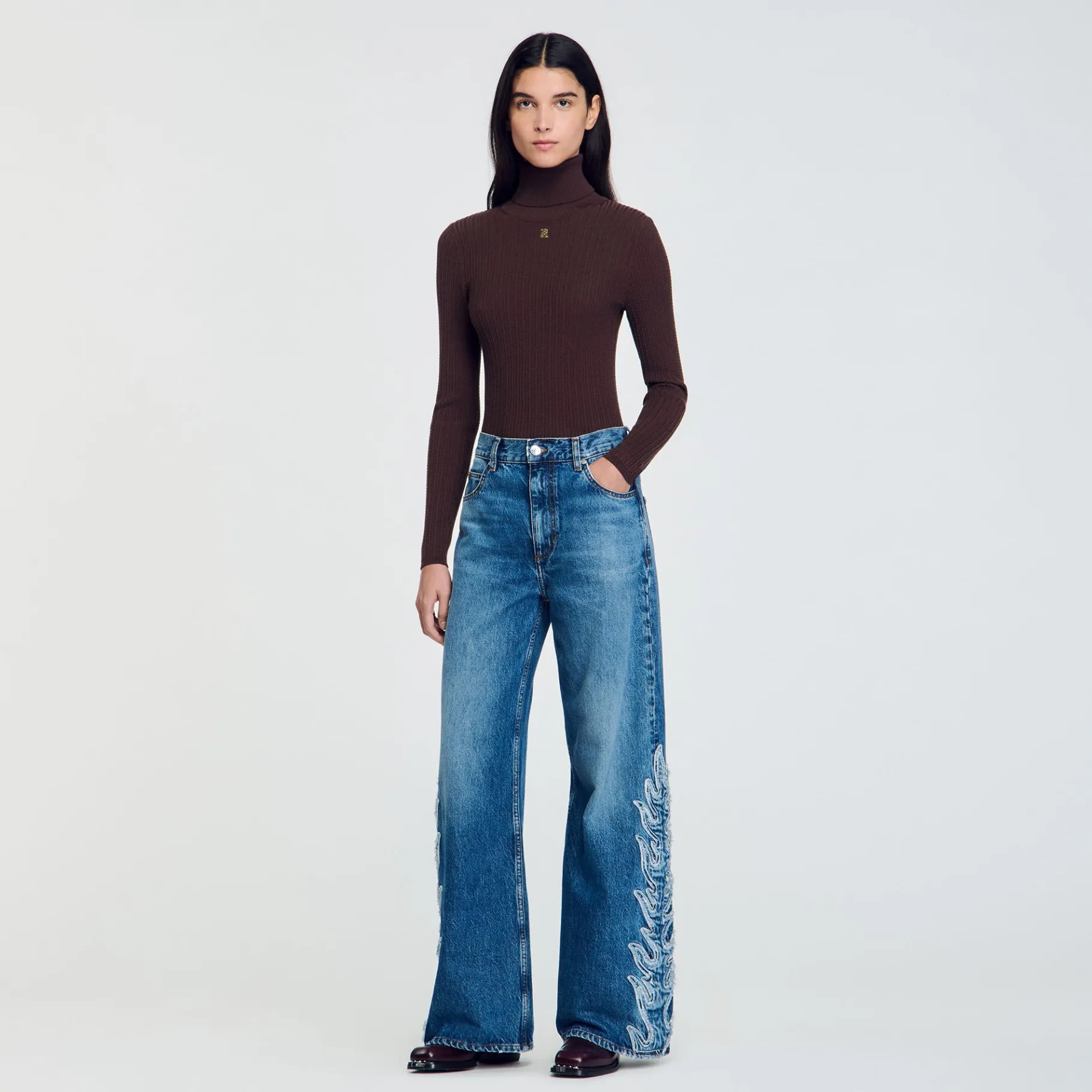 Fashion SANDRO Jean Flare Flammes Bleu jean clair