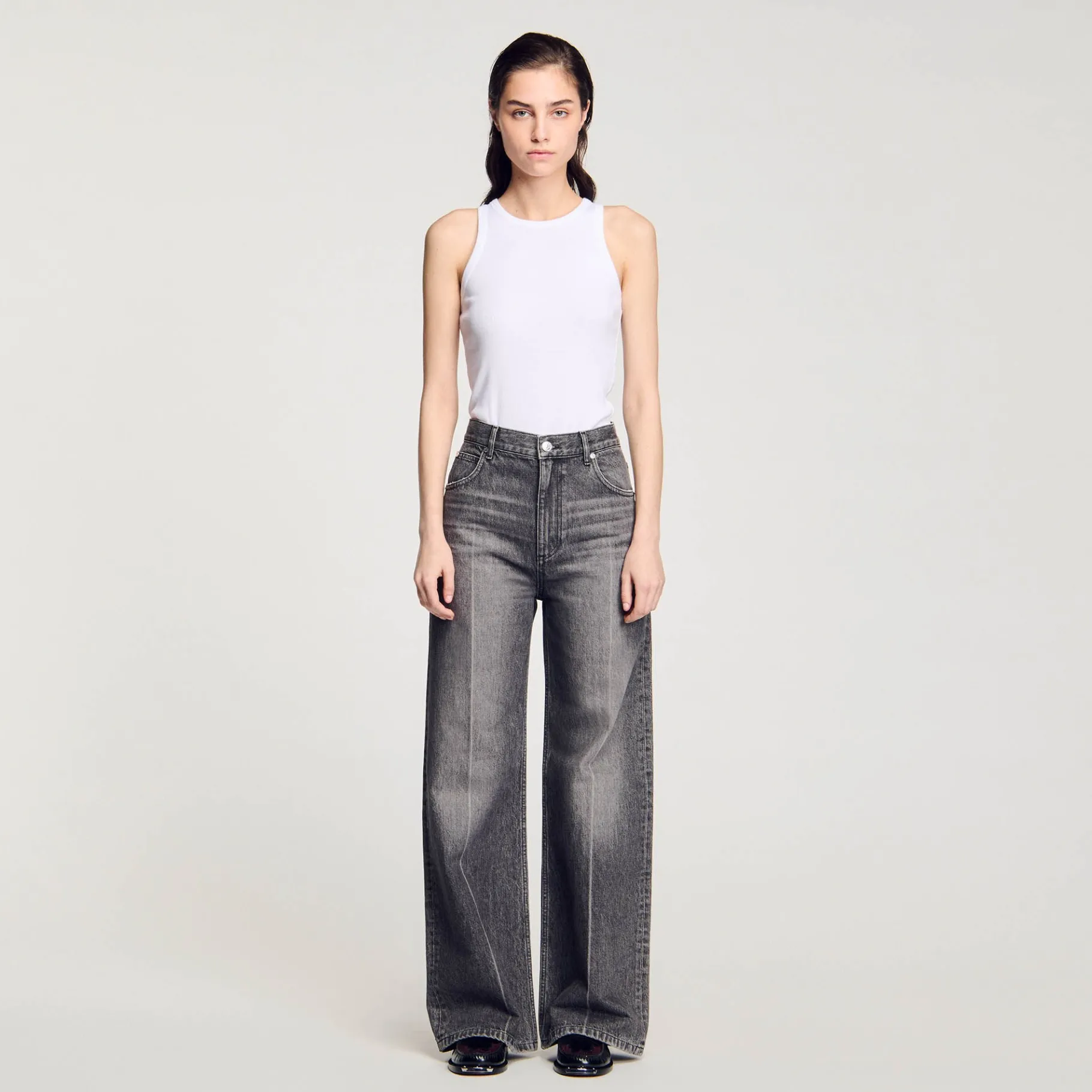 Best Sale SANDRO Jean Large Gris