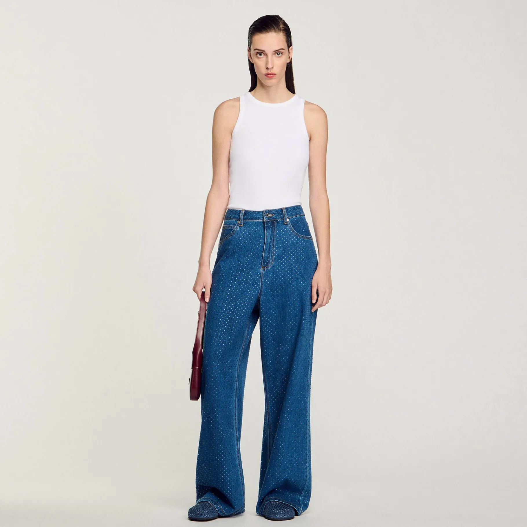 Shop SANDRO Jean Large Strassé Bleu jean