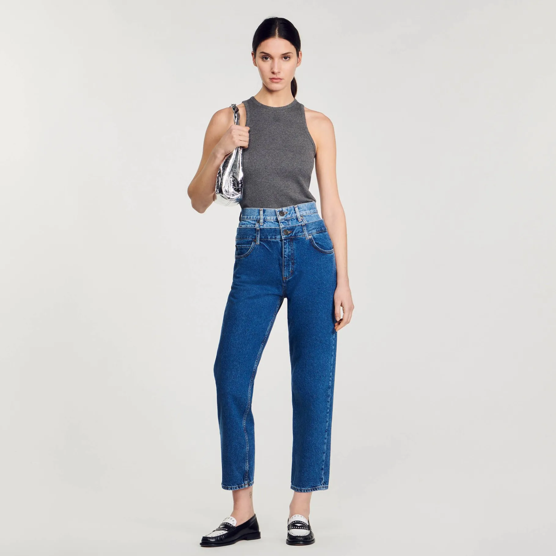 Flash Sale SANDRO Jean Mom Double Ceinture Bleu