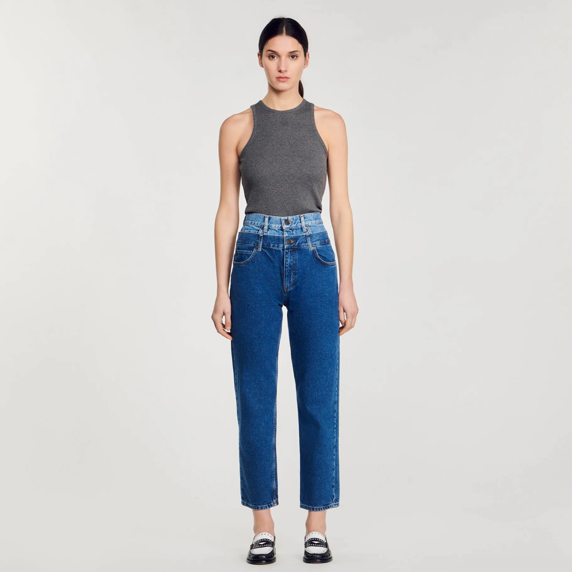 Flash Sale SANDRO Jean Mom Double Ceinture Bleu