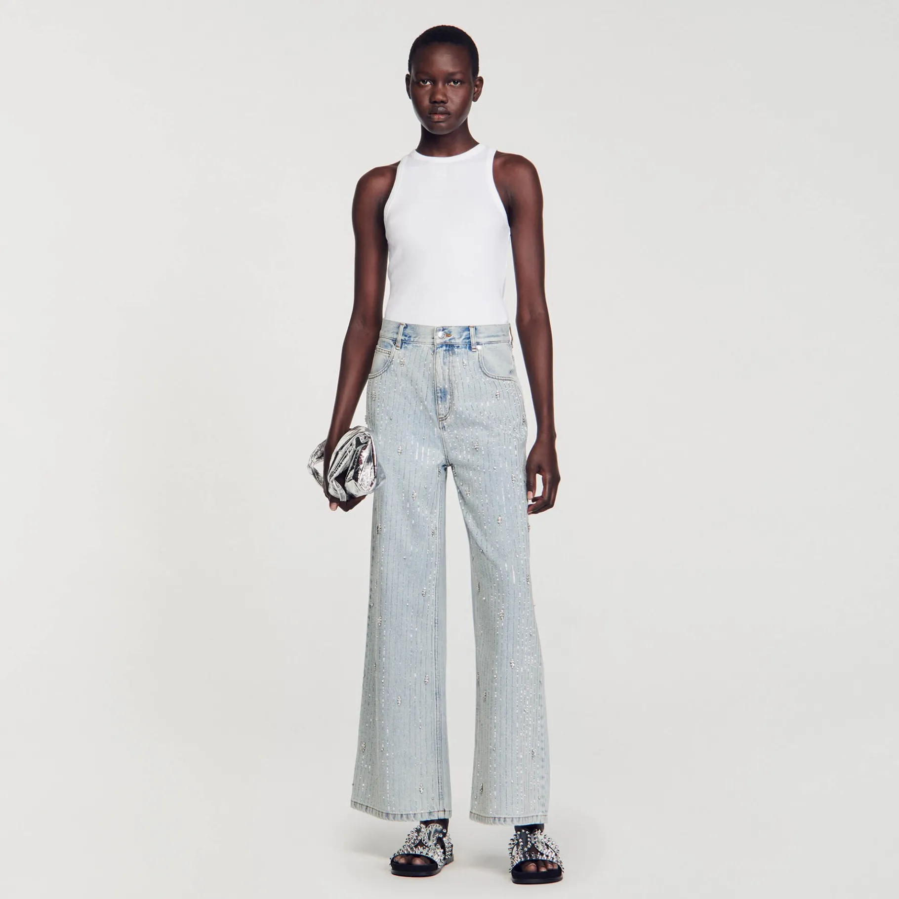 Best SANDRO Jean Orné De Strass Bleu jean clair