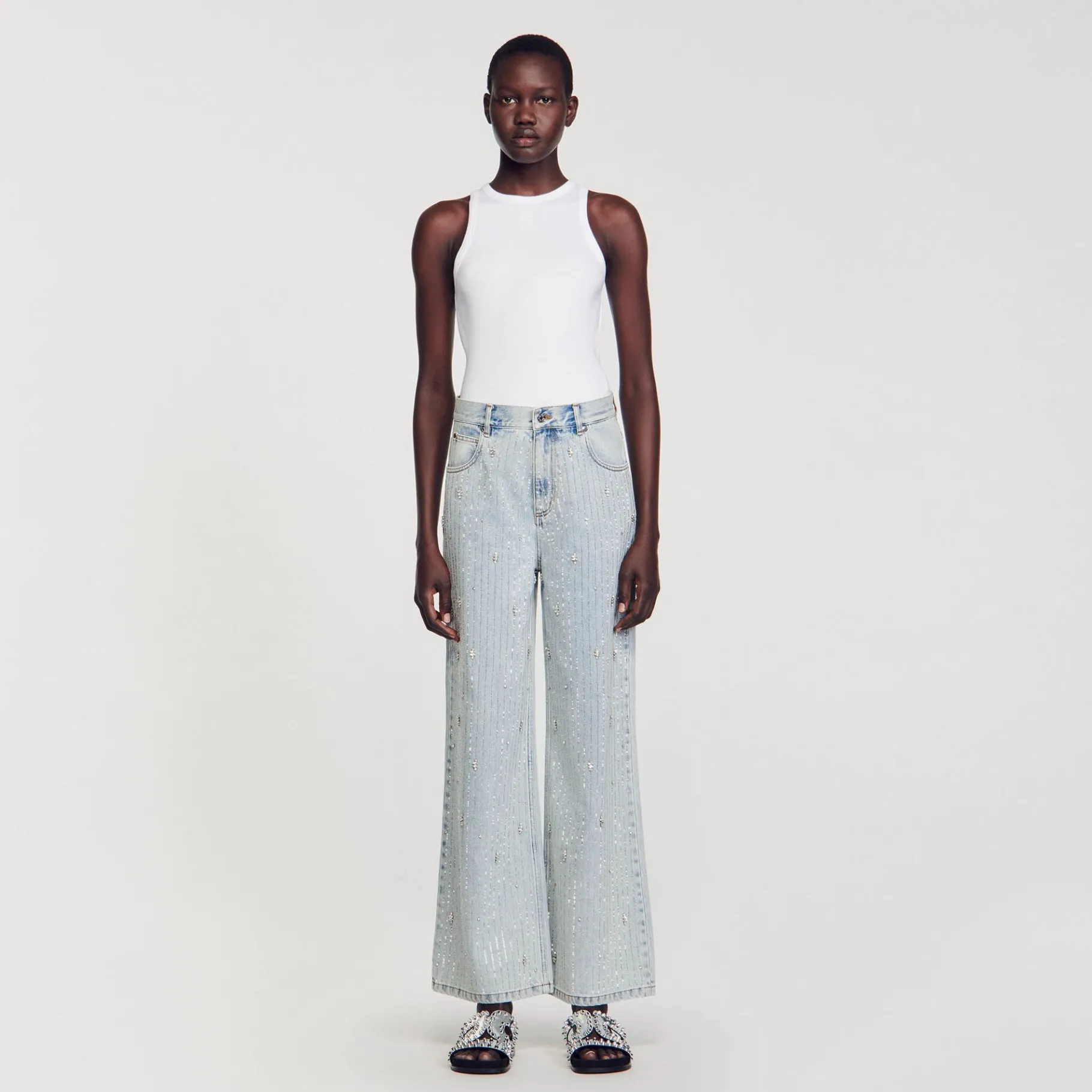 Best SANDRO Jean Orné De Strass Bleu jean clair