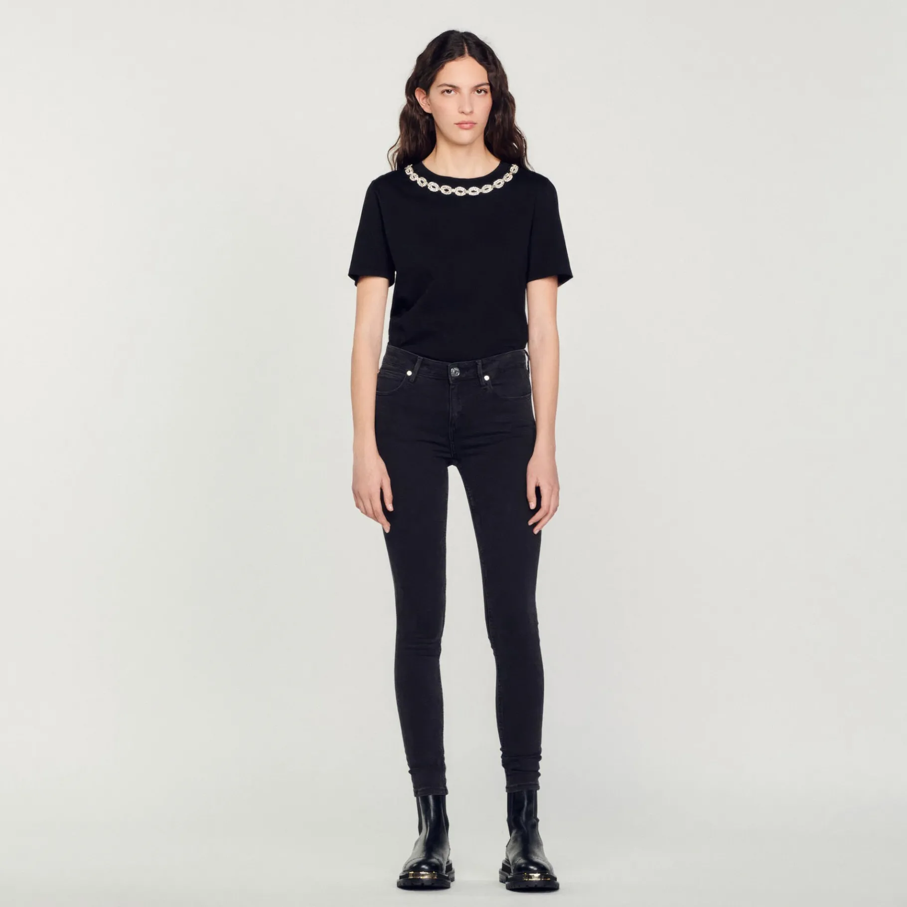 Clearance SANDRO Jean Slim Taille Normale Noir