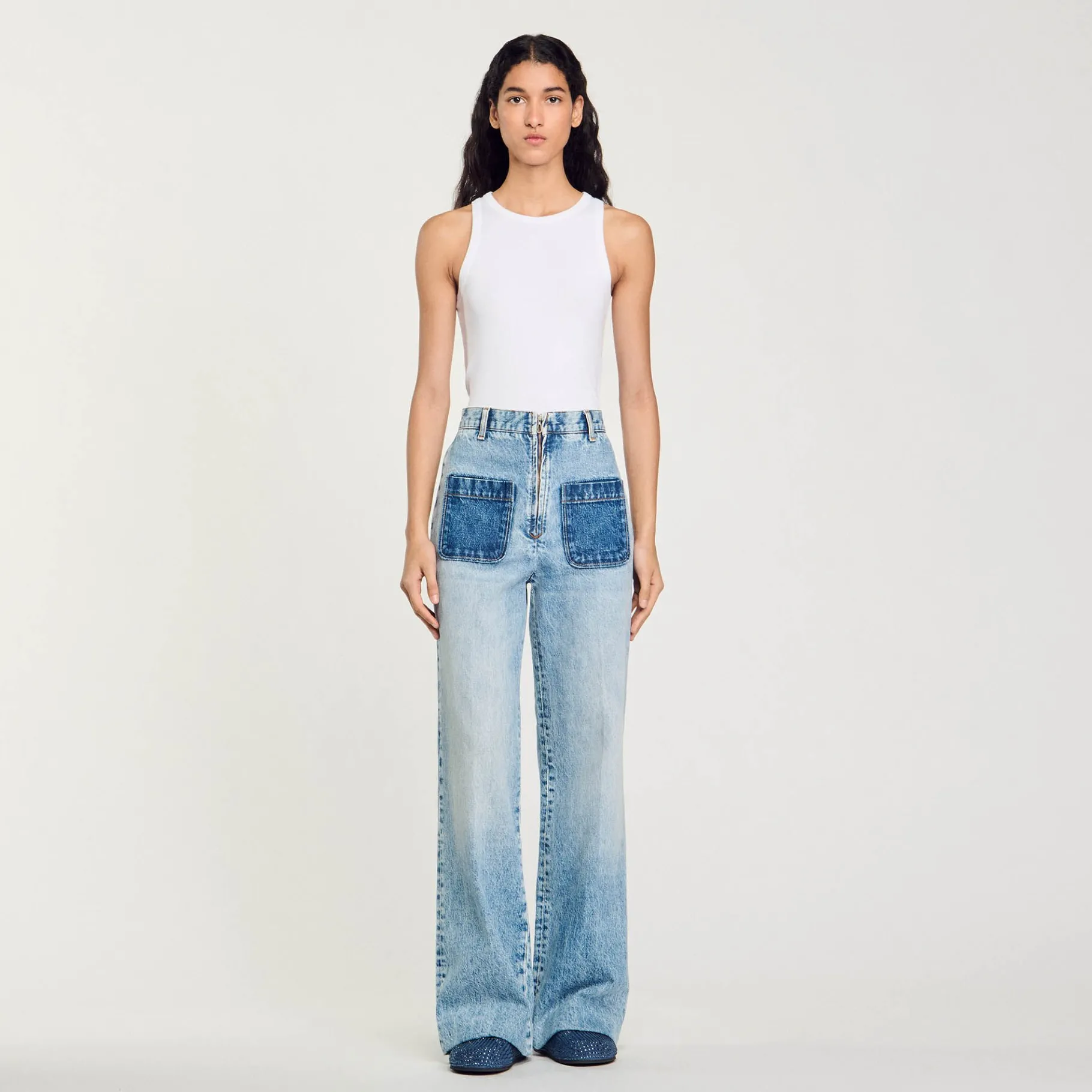 Online SANDRO Jean Taille Haute Bleu jean clair