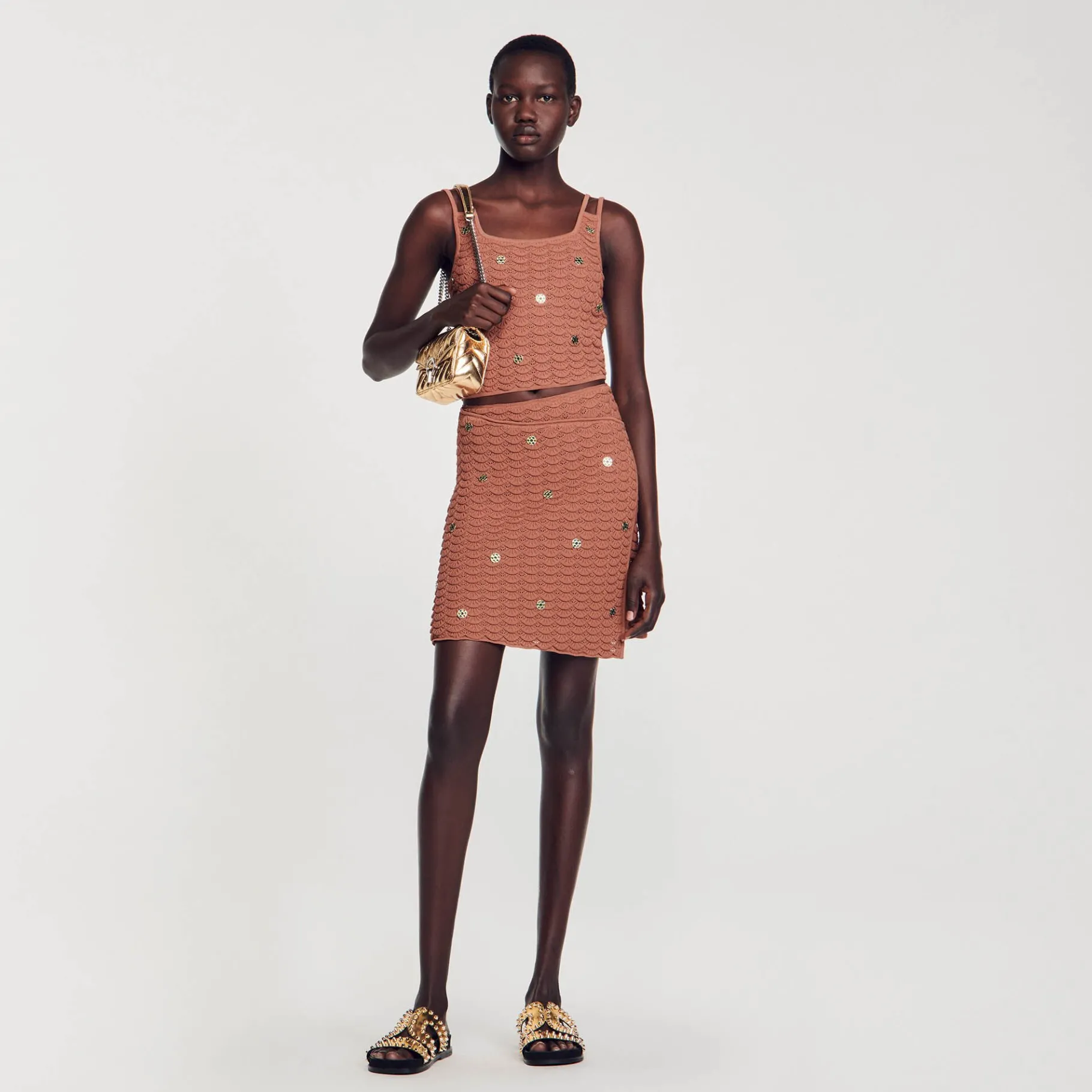 Discount SANDRO Jupe Courte Asymétrique Marron