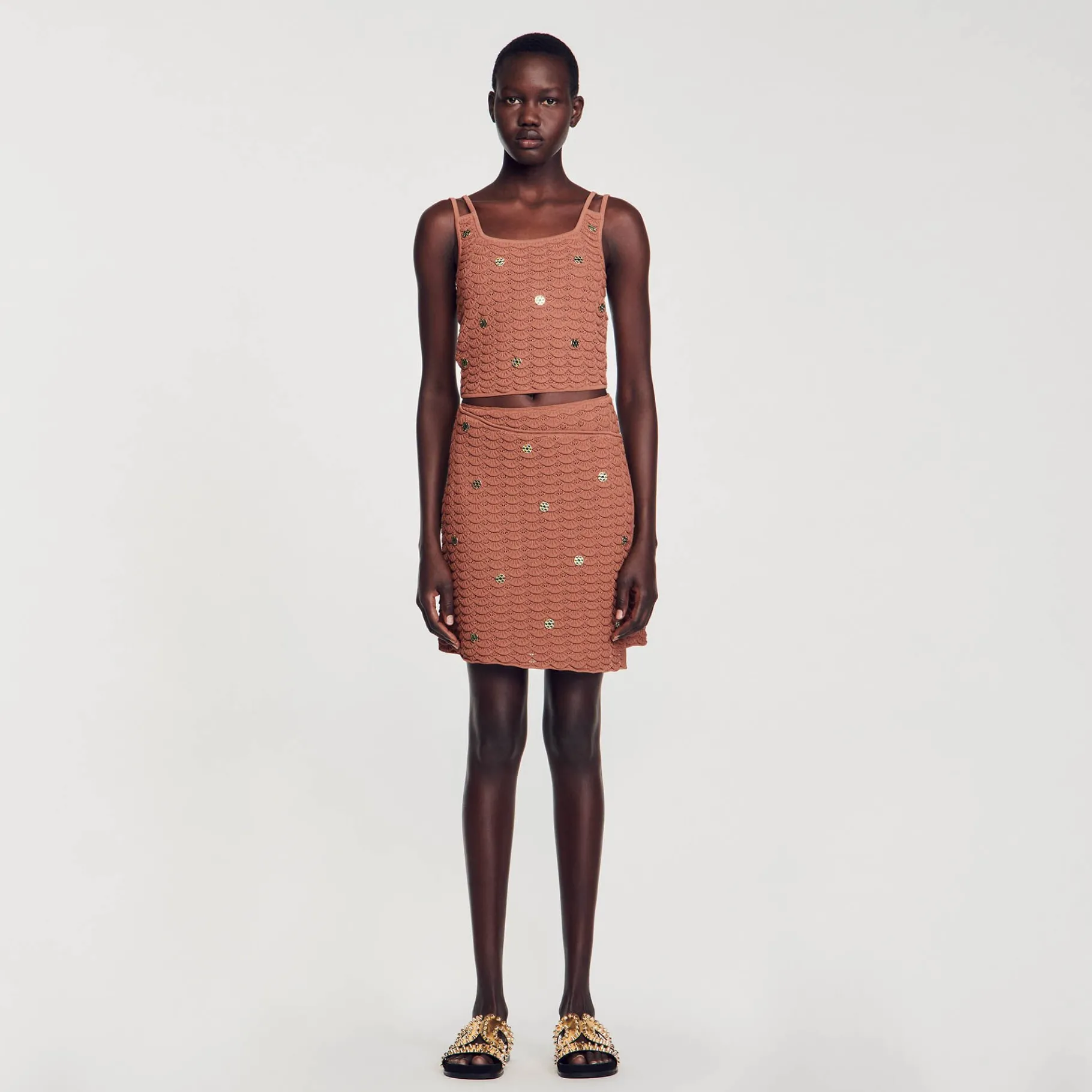 Discount SANDRO Jupe Courte Asymétrique Marron