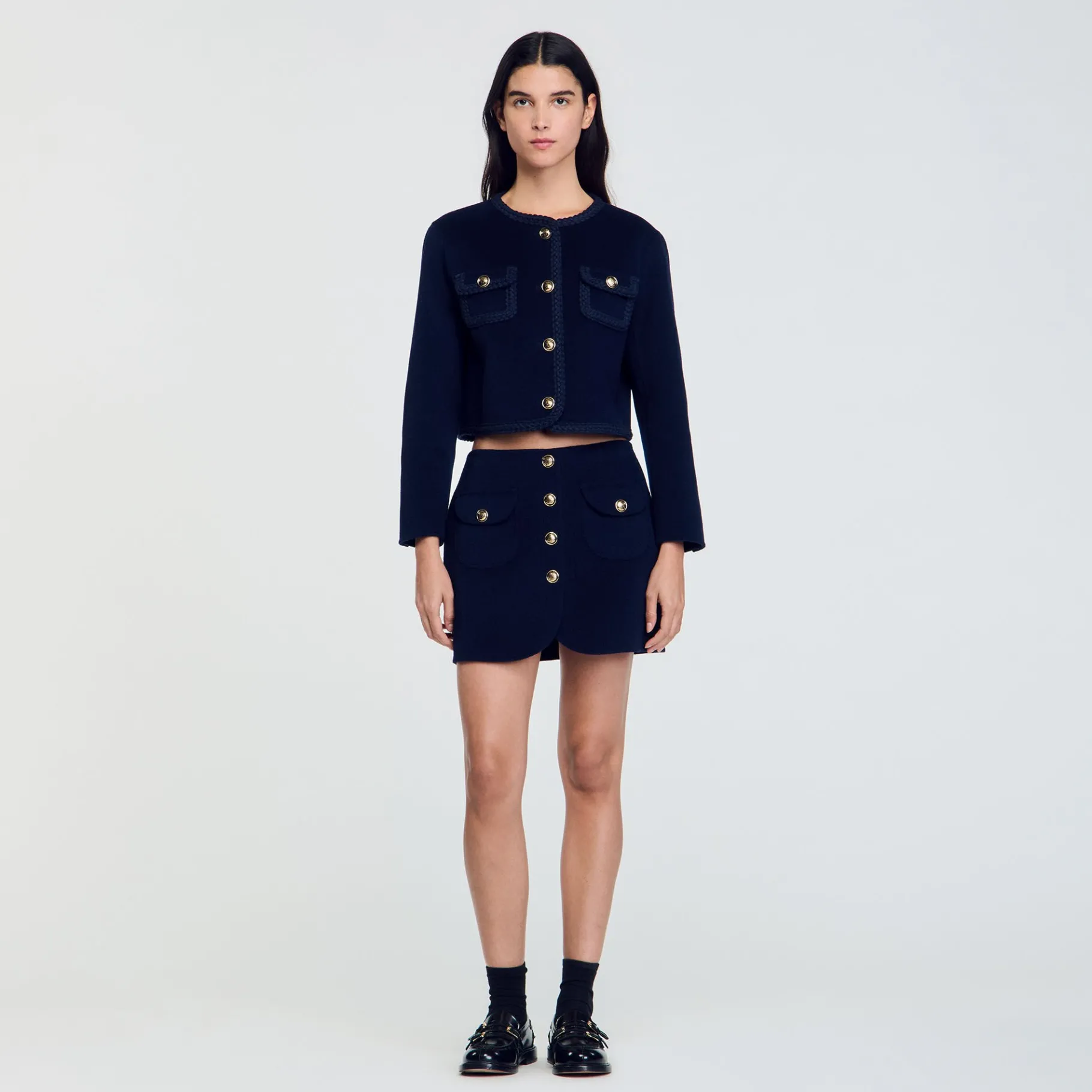 Online SANDRO Jupe Courte En Laine Double Face Marine