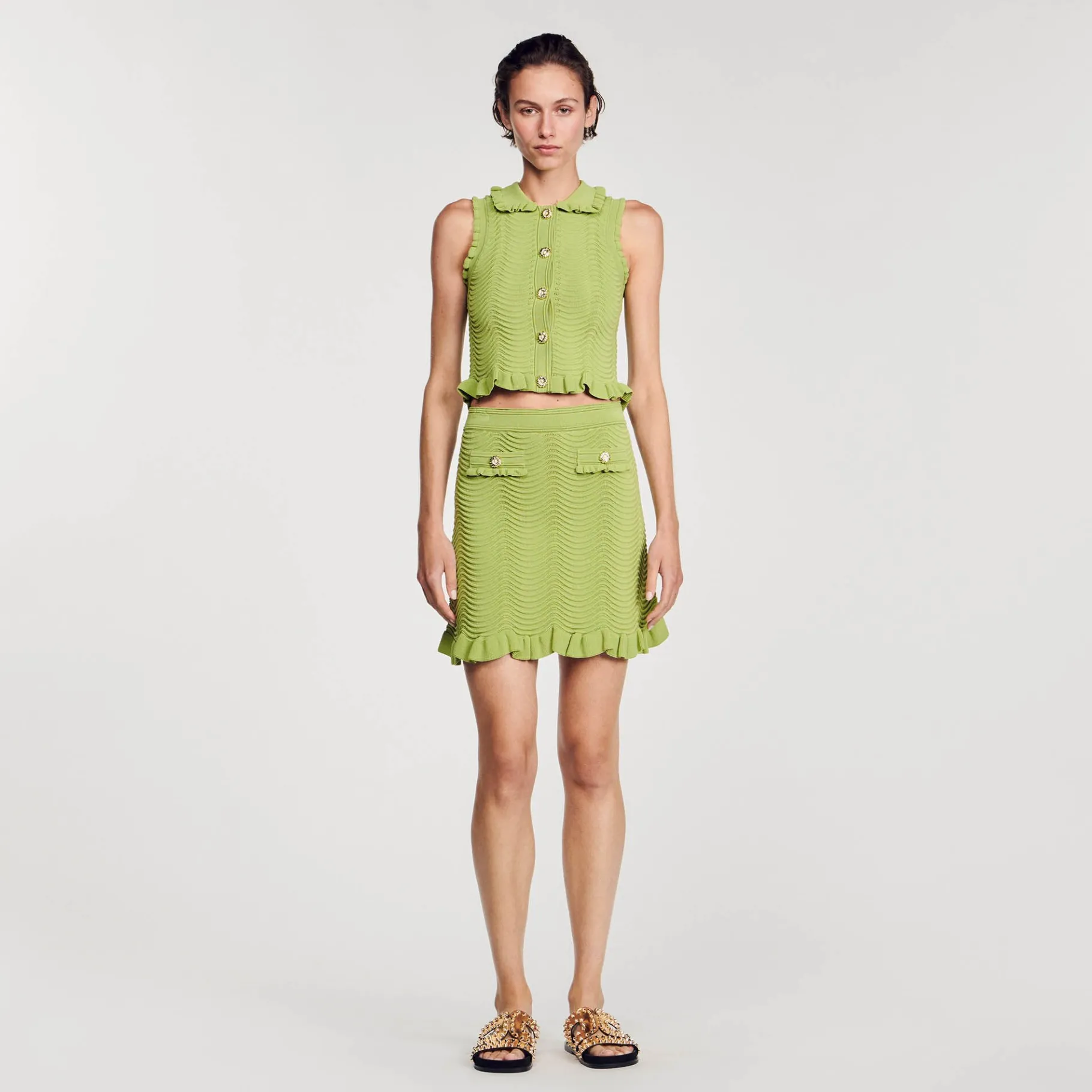 Fashion SANDRO Jupe Courte En Maille Vert Olive