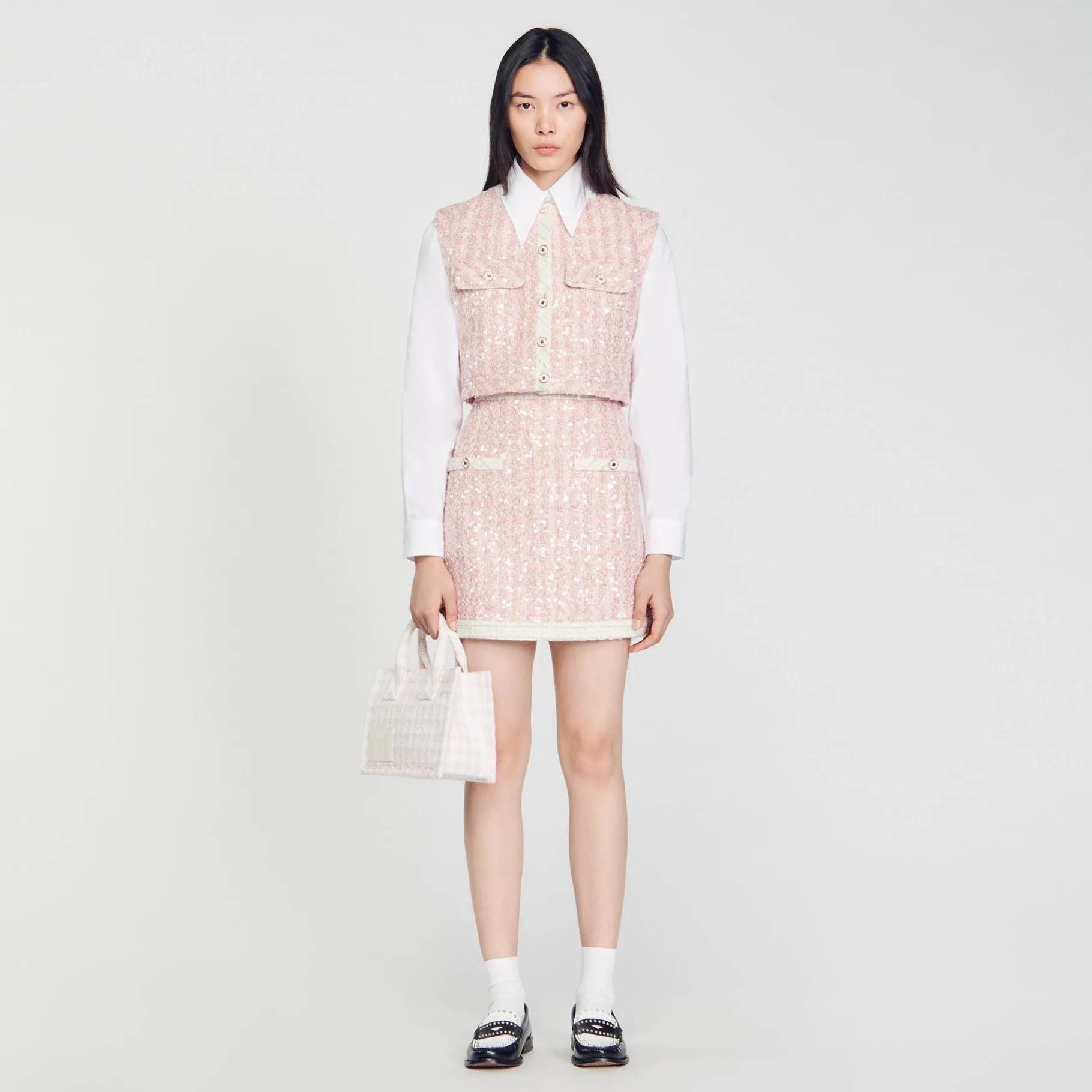 Discount SANDRO Jupe Courte En Tweed Rose