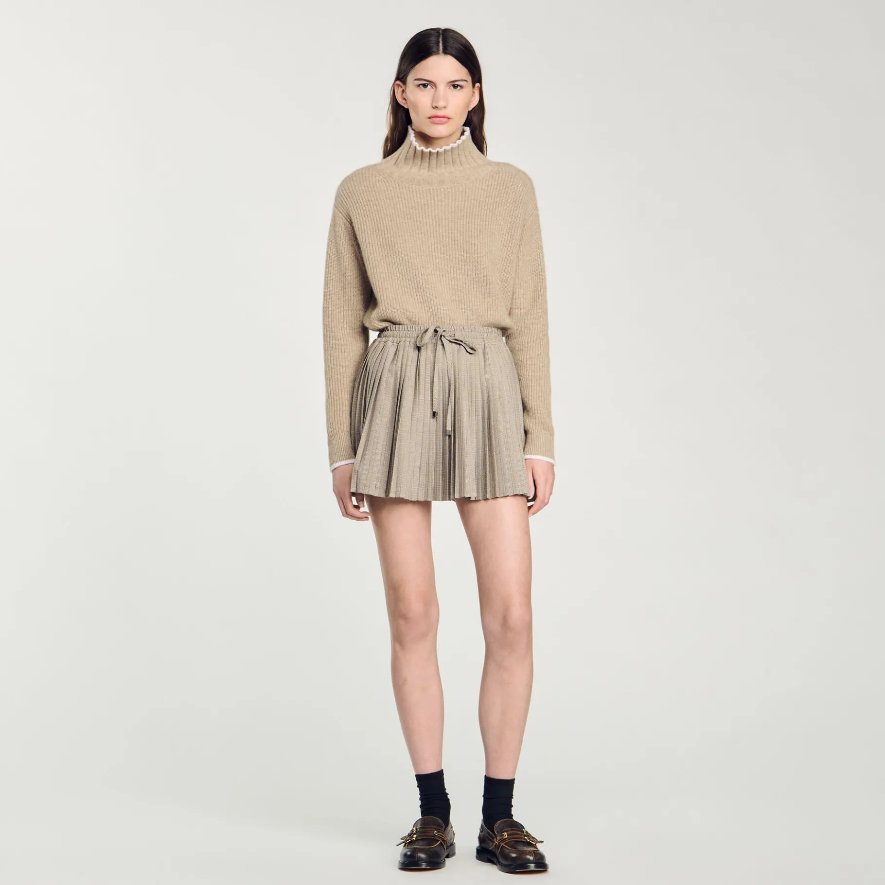 Discount SANDRO Jupe Courte Plissée Camel