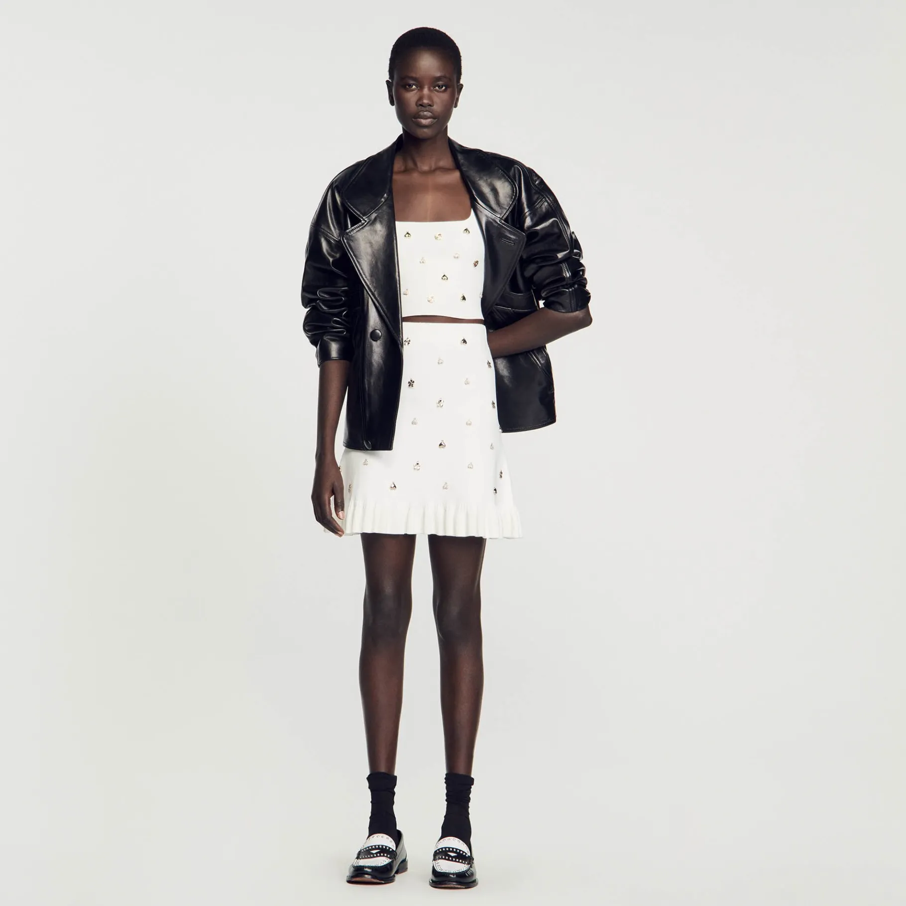 New SANDRO Jupe En Maille Ornée De Charms blanc