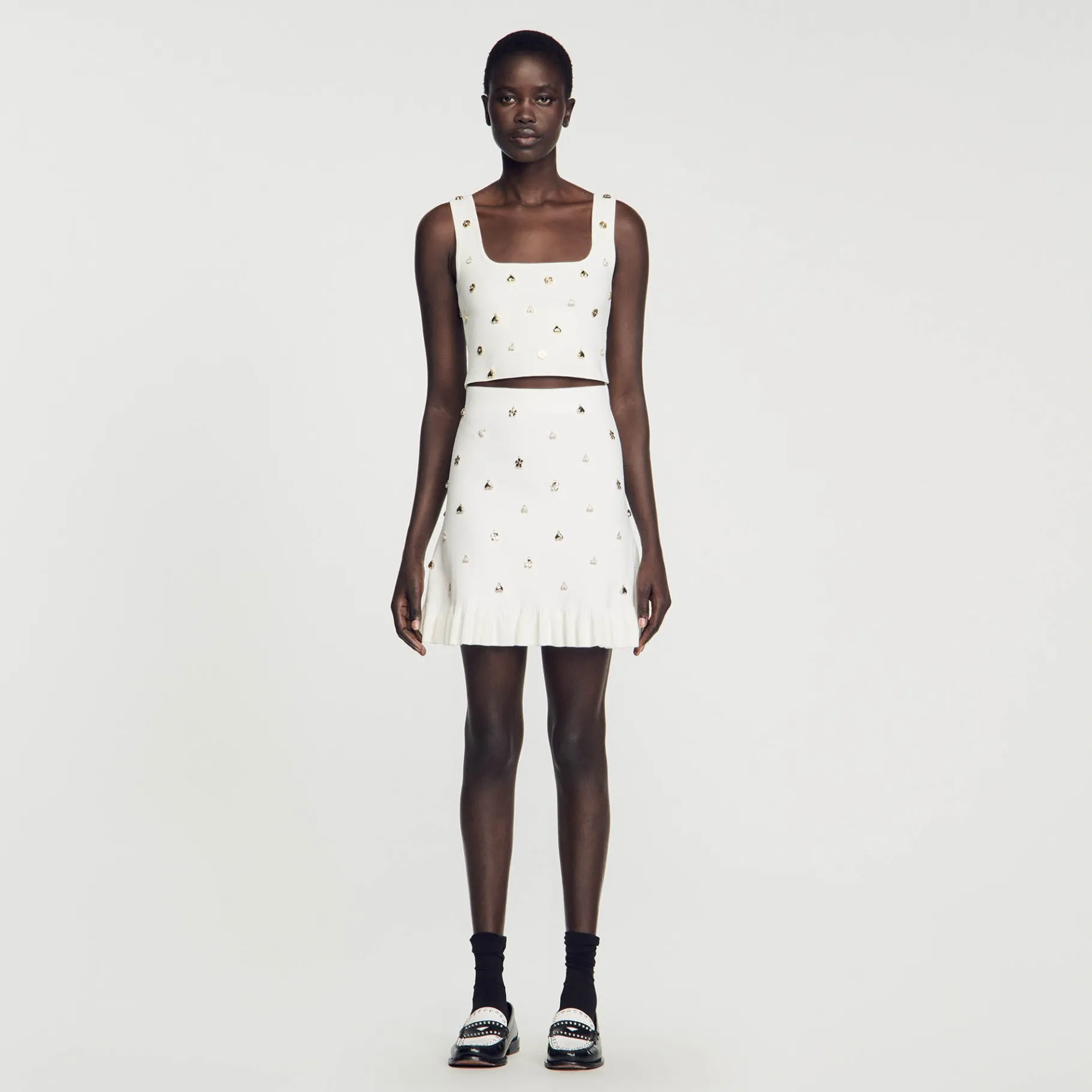 New SANDRO Jupe En Maille Ornée De Charms blanc