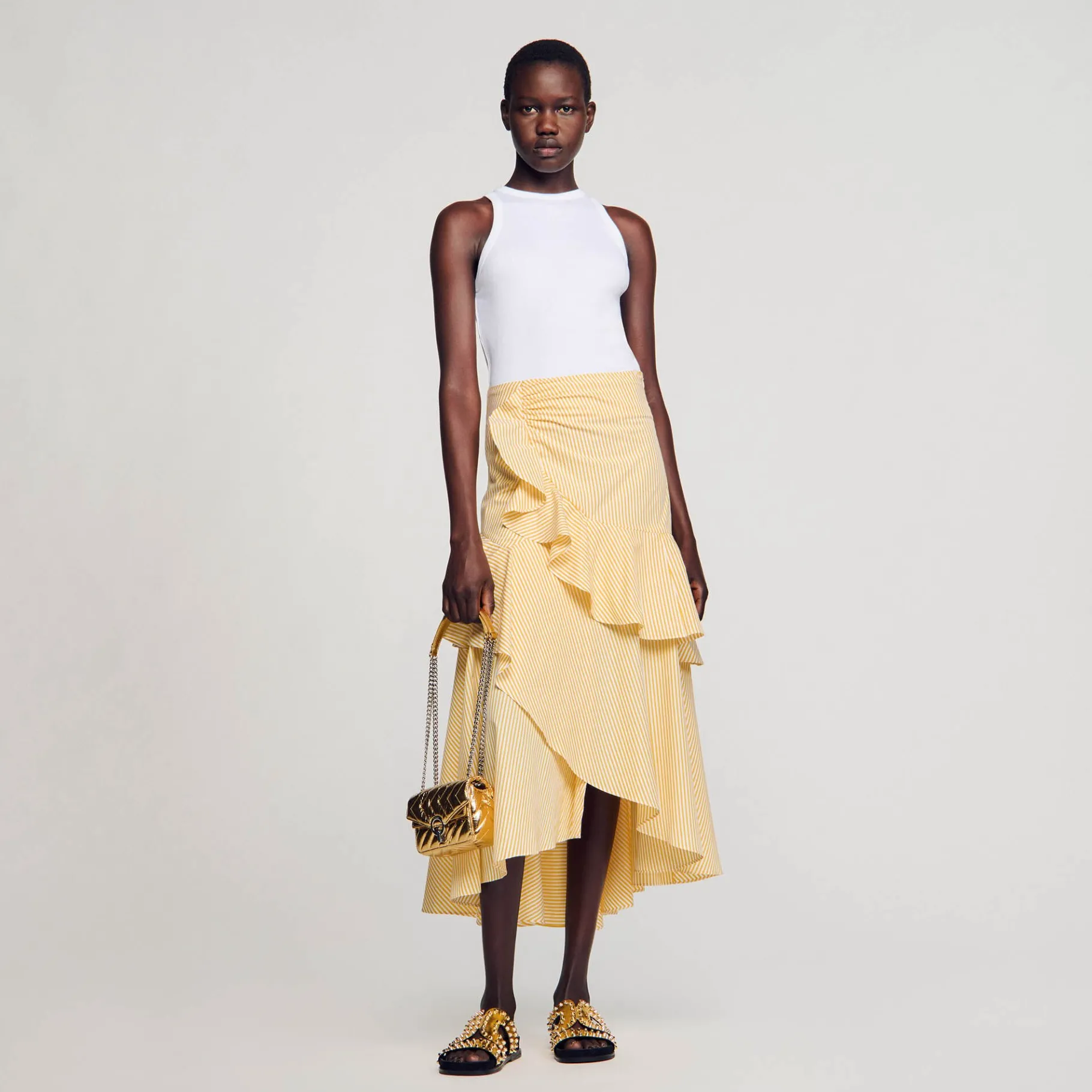 Best Sale SANDRO Jupe Longue Asymétrique Jaune / Ecru